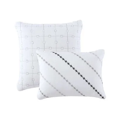 12pc King Delphi Embroidered Stripe Comforter & Sheets Bedding Set - White/Gray