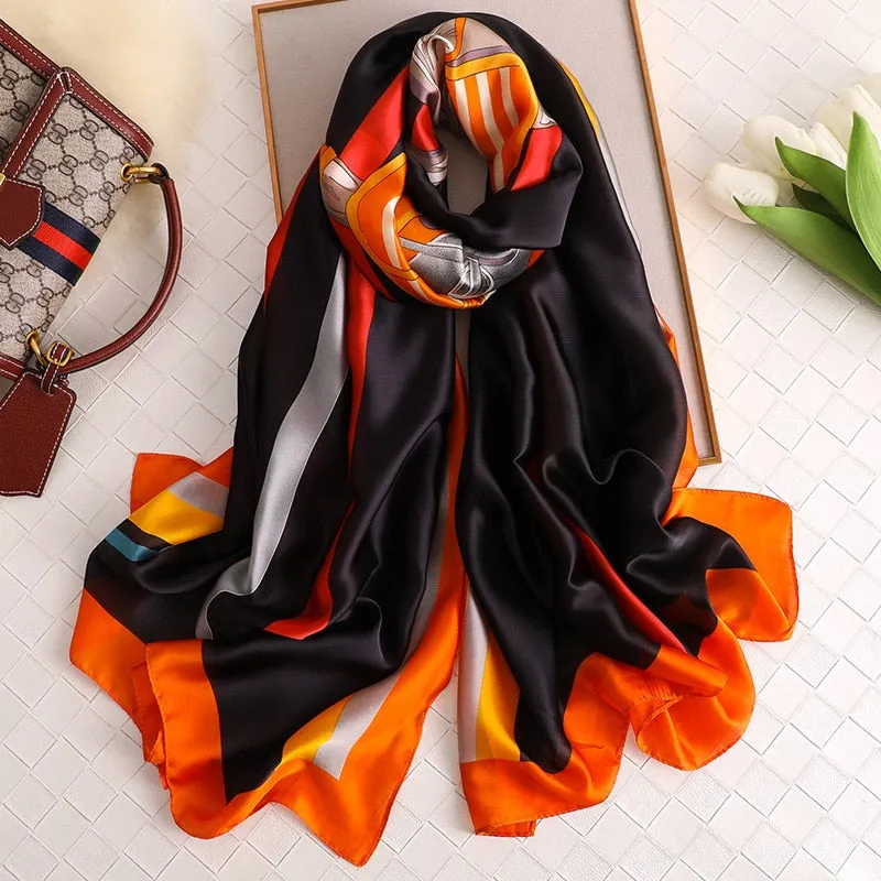 2022 Brand Designer Silk Scarf Female Foulard Bandana Long Shawls Wraps Winter Neck Scarves Pashmina Lady Hijab Luxury New