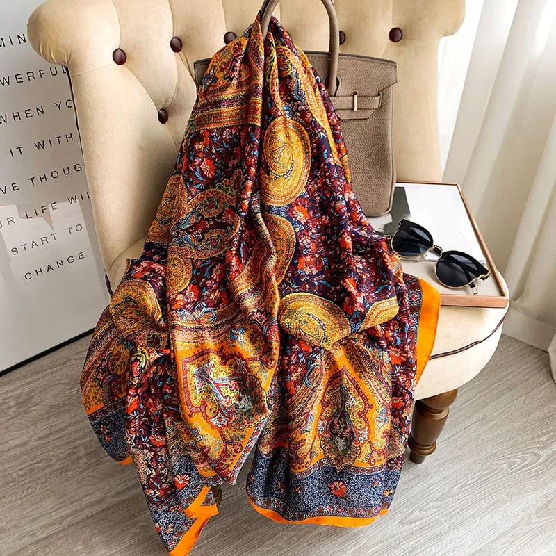 2022 Brand Designer Silk Scarf Female Foulard Bandana Long Shawls Wraps Winter Neck Scarves Pashmina Lady Hijab Luxury New