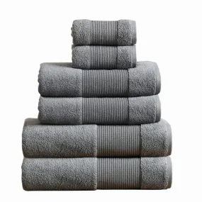 6 Piece Cotton Towel Set, Softly Textured Design, Dark Gray