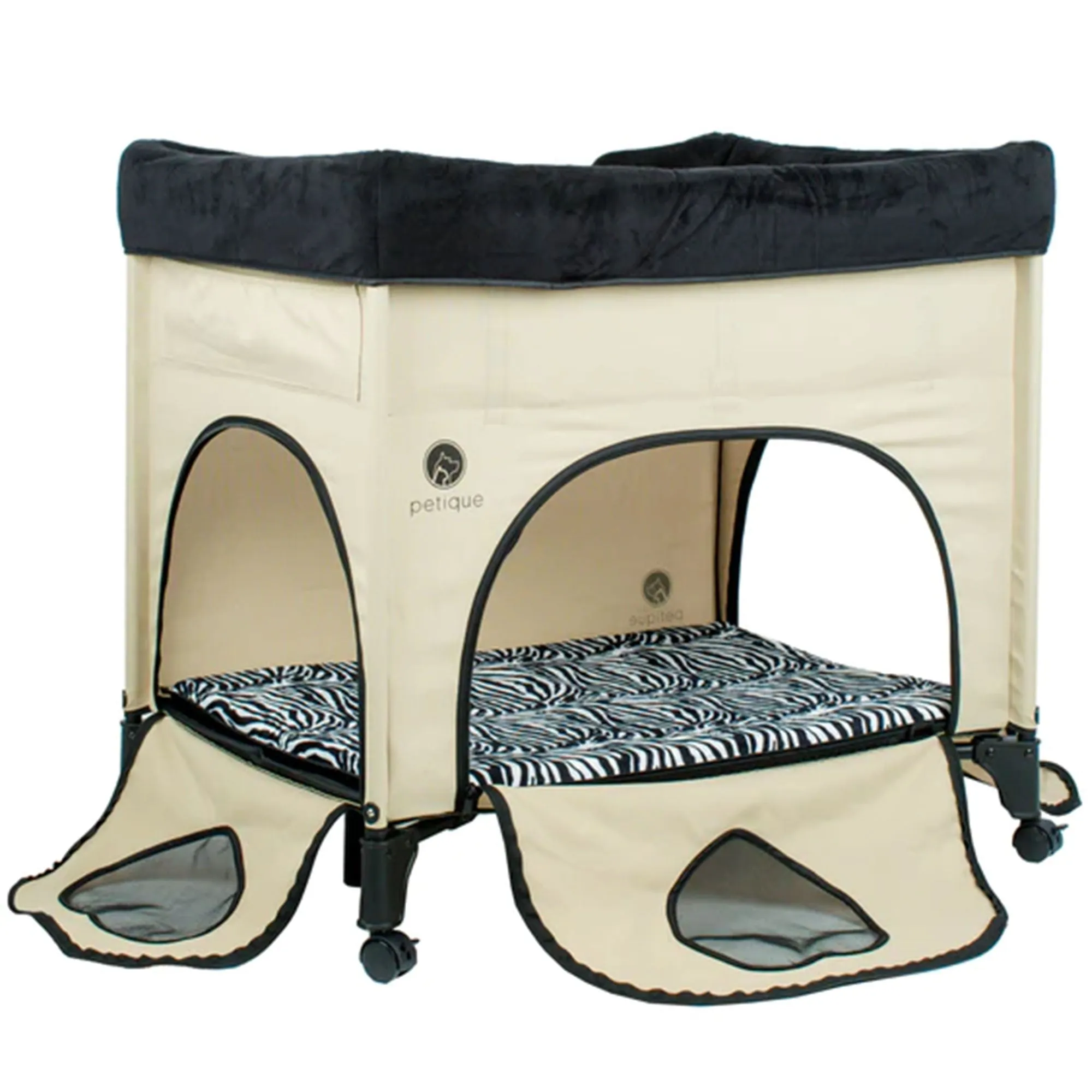 Bedside Lounge 2 Level Wheeled Pet Bed & Cot w/ Mattress, Zebra Vibes (Open Box)