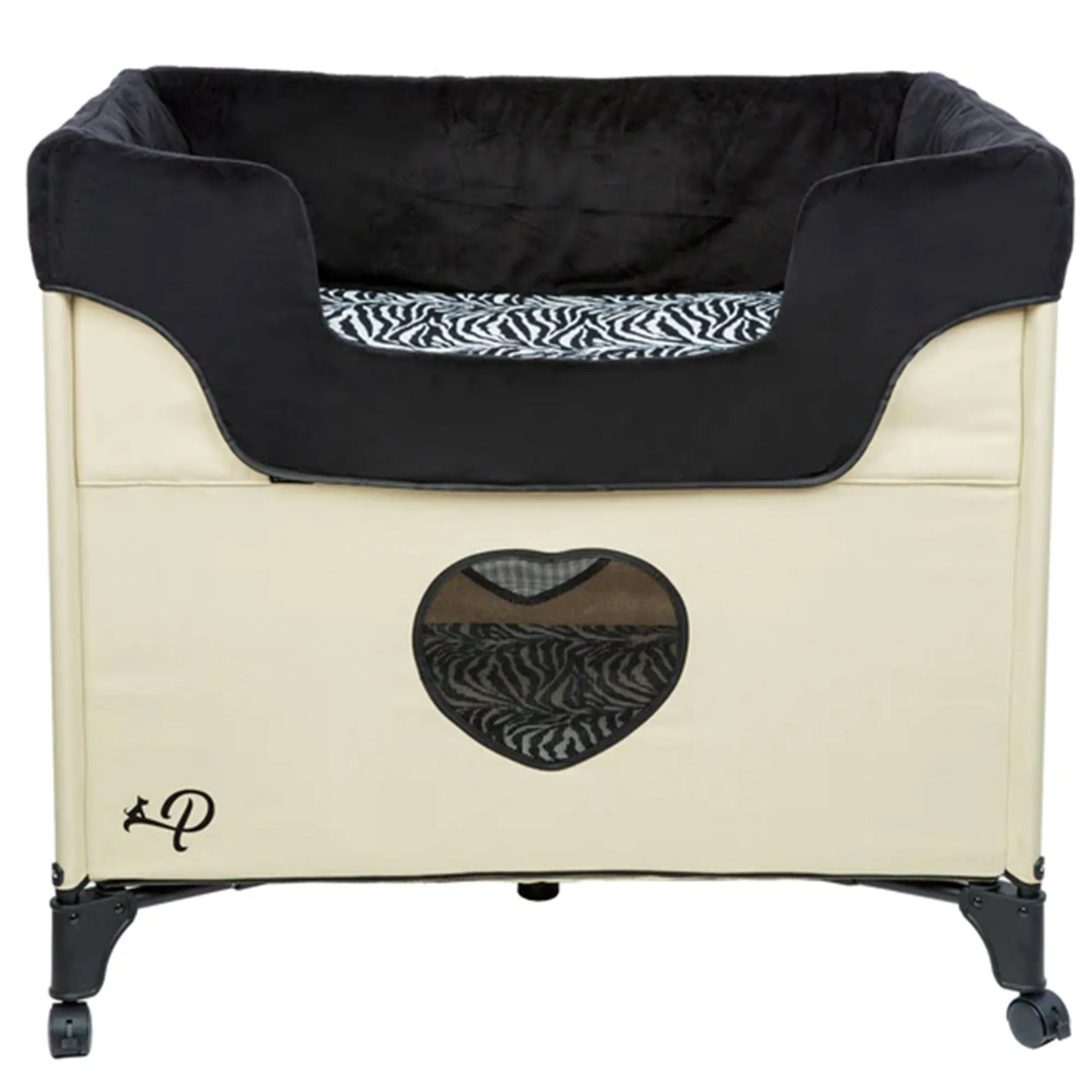 Bedside Lounge 2 Level Wheeled Pet Bed & Cot w/ Mattress, Zebra Vibes (Open Box)