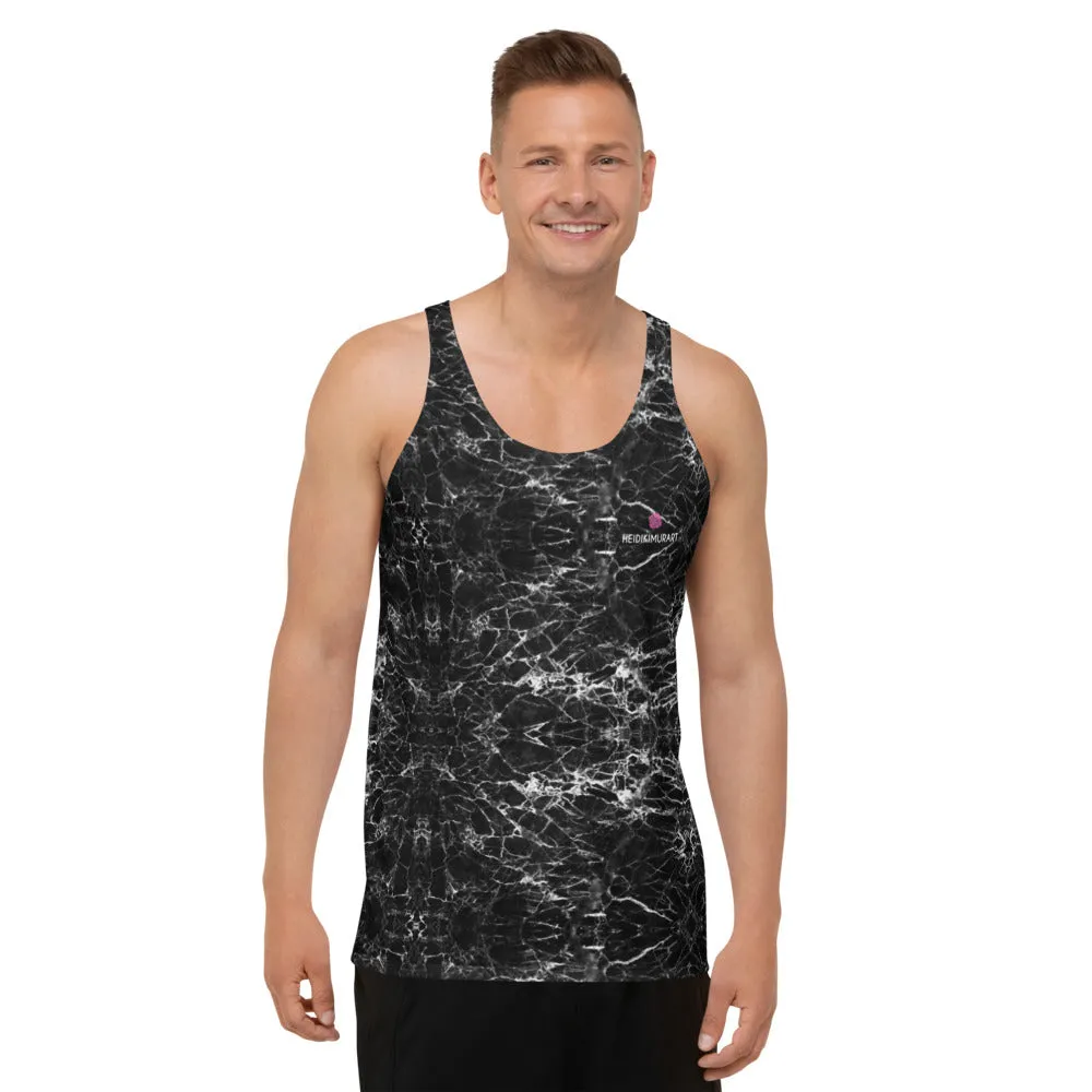 Black Marble Unisex Tank Top, Marbled Print Men's or Women's Tank Top-Made in USA/EU/MX