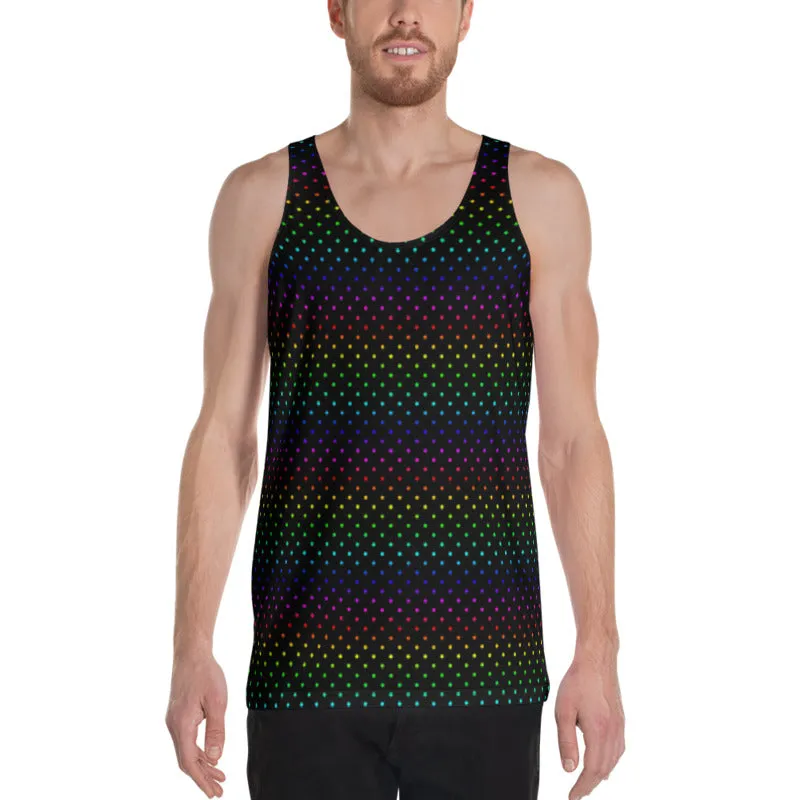 Black Rainbow Men's Tank Top, Polka Dots Gay Friendly Unisex Tank Top- Made in USA/EU