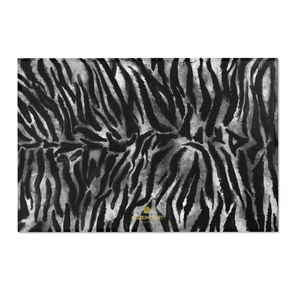 Black Tiger Stripe Area Rug, White Black Animal Print 24x36, 36x60, 48x72 in. Carpet- Printed in USA