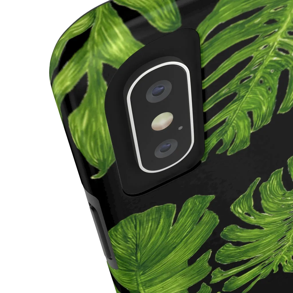 Black Tropical Leaf iPhone Case, Hawaiian Case Mate Tough Samsung Galaxy Phone Cases