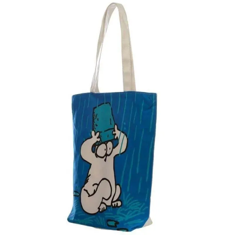 Blue Simon's Cat Cotton Tote Bag with Zip and Lining