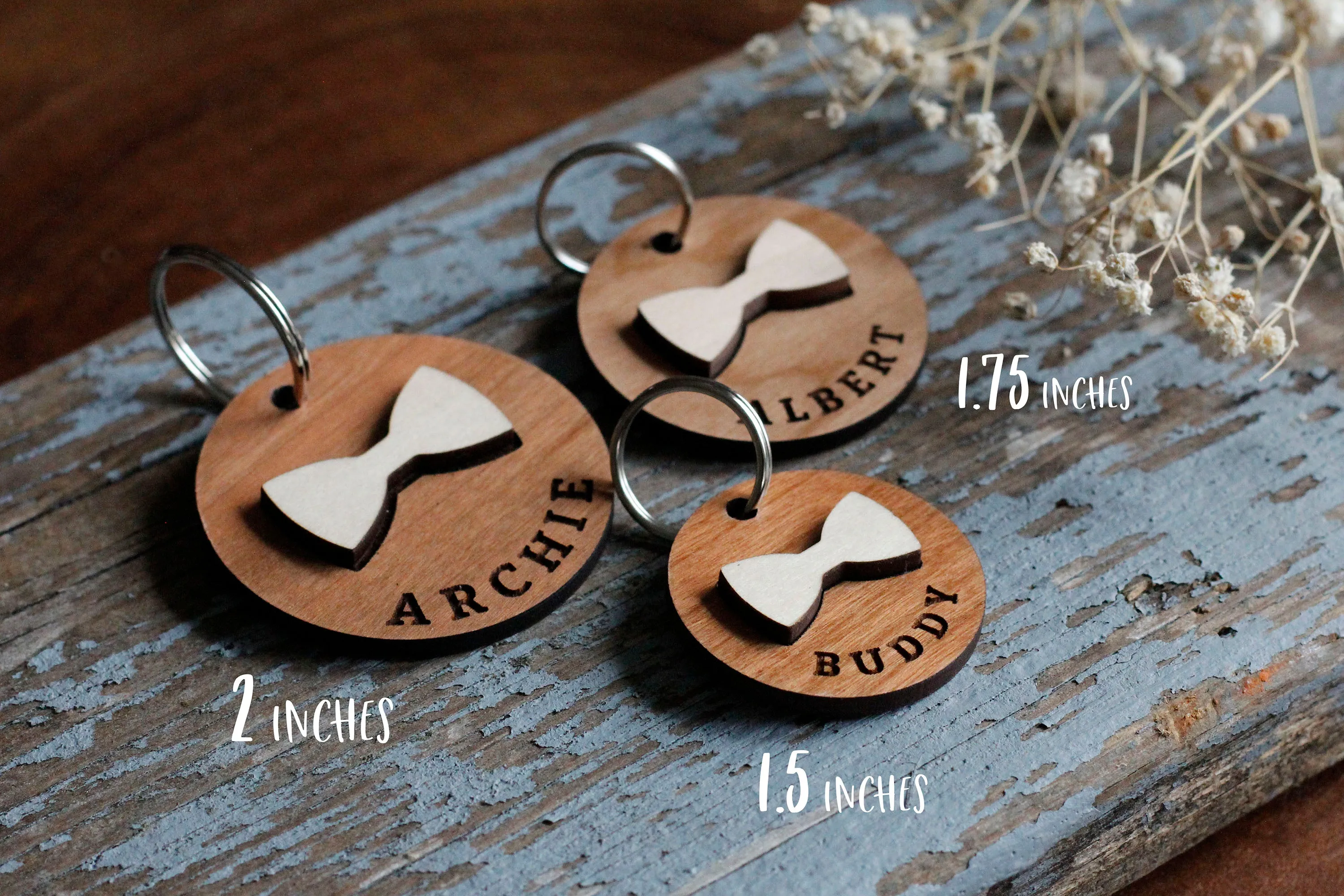 Bow Tie Wooden Round Pet Tag