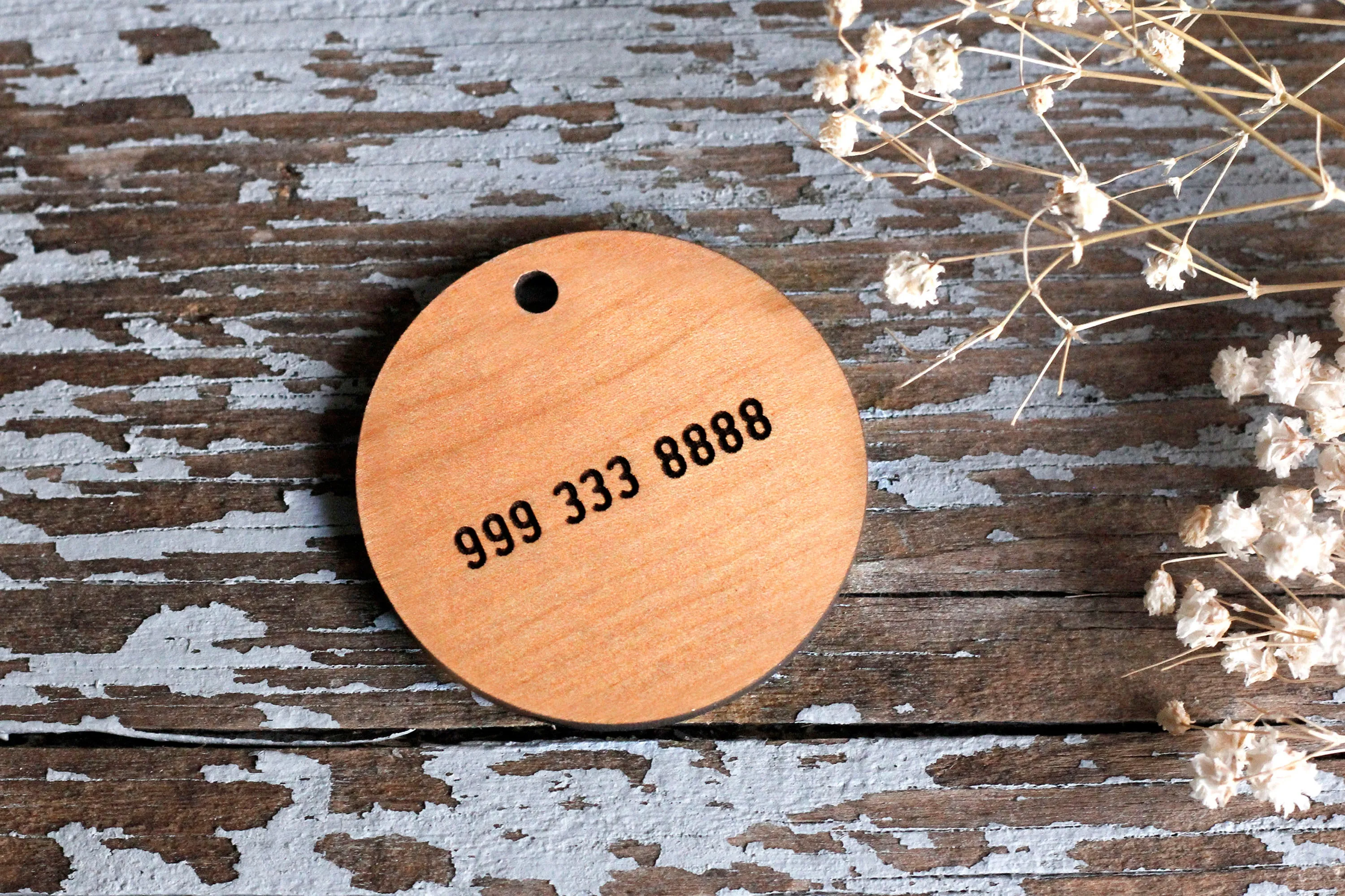 Bow Tie Wooden Round Pet Tag