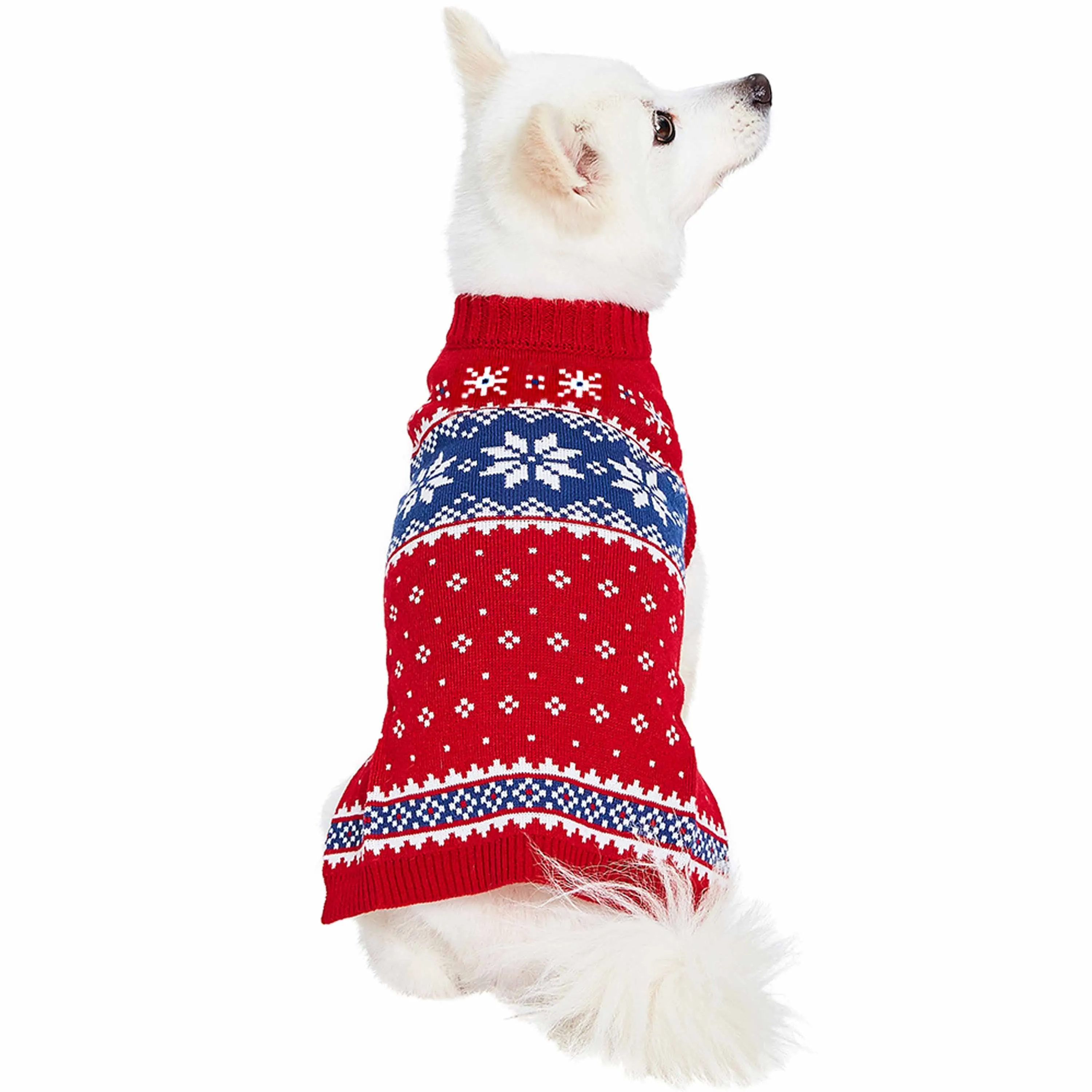 Christmas Snowflake Dog Sweater, Festive Red, Snowflake