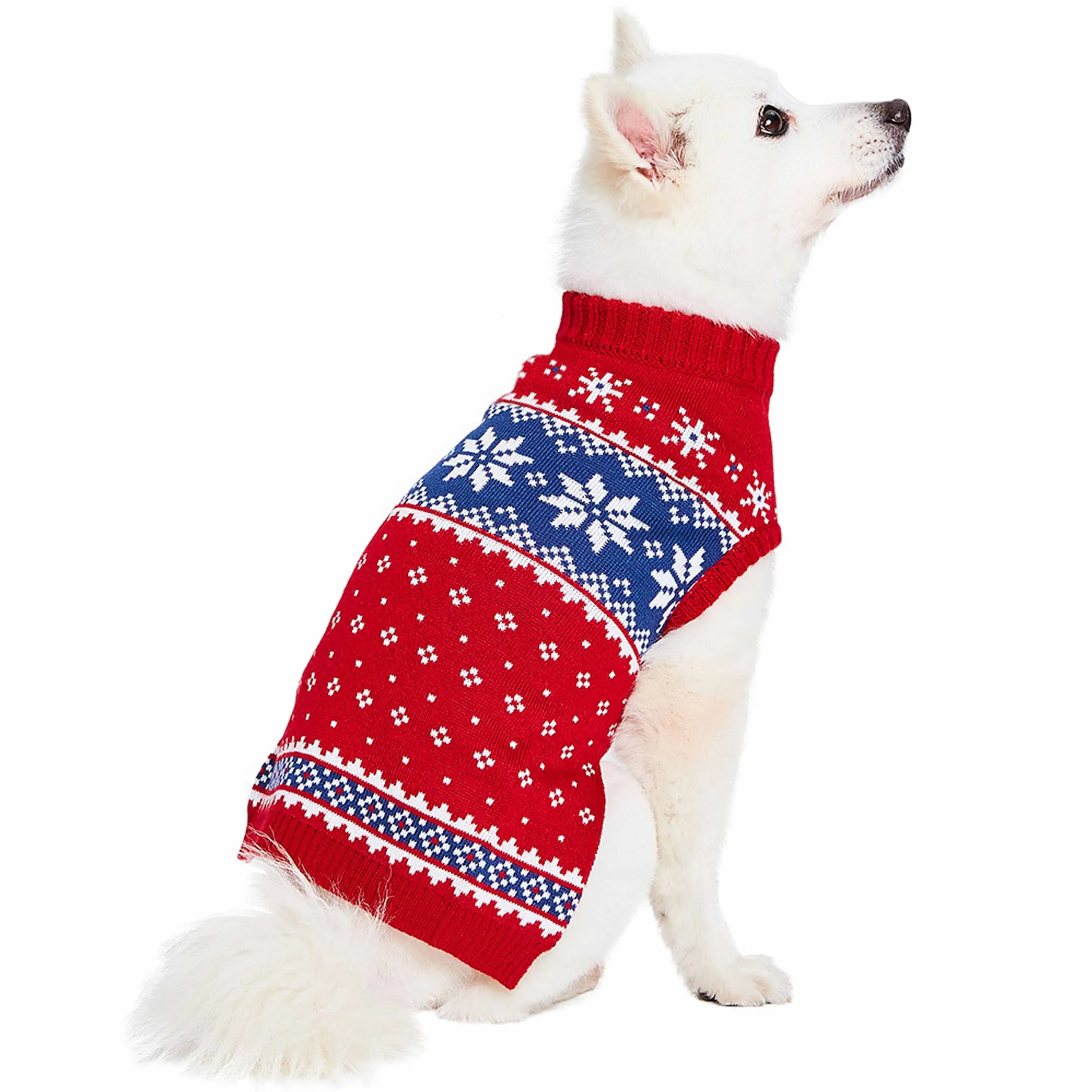 Christmas Snowflake Dog Sweater, Festive Red, Snowflake