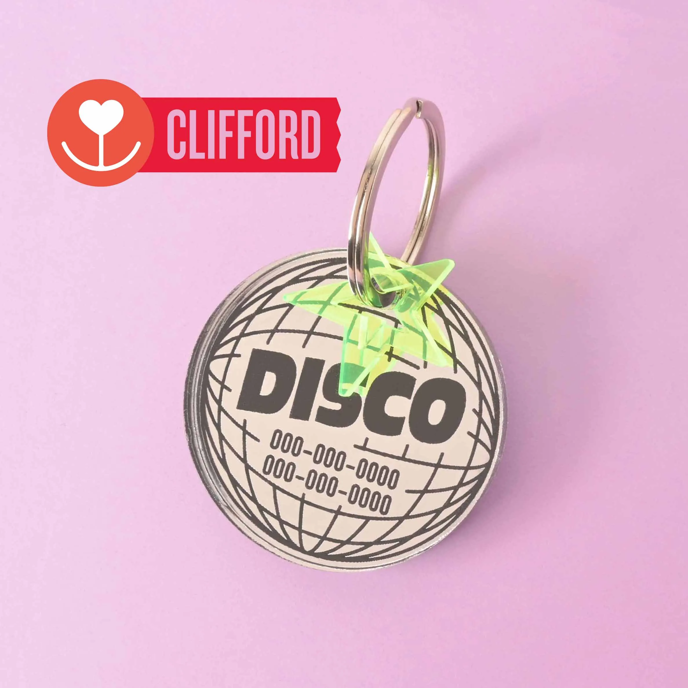 Clifford, Large Disco Personalized Pet Tag