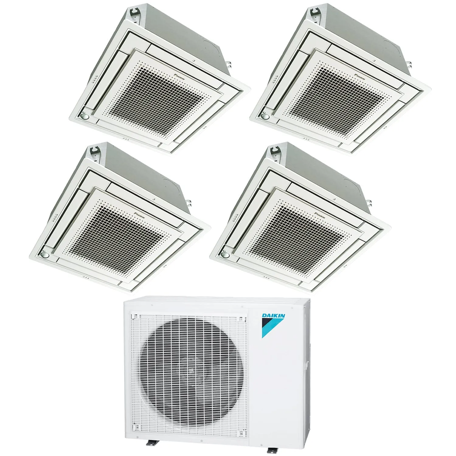 Daikin 4-Zone Ceiling Cassette Hyper Heat Ductless Mini-Split 36000 BTU Heat Pump Air Conditioner  9k   12k   12k   15k - 20 SEER2