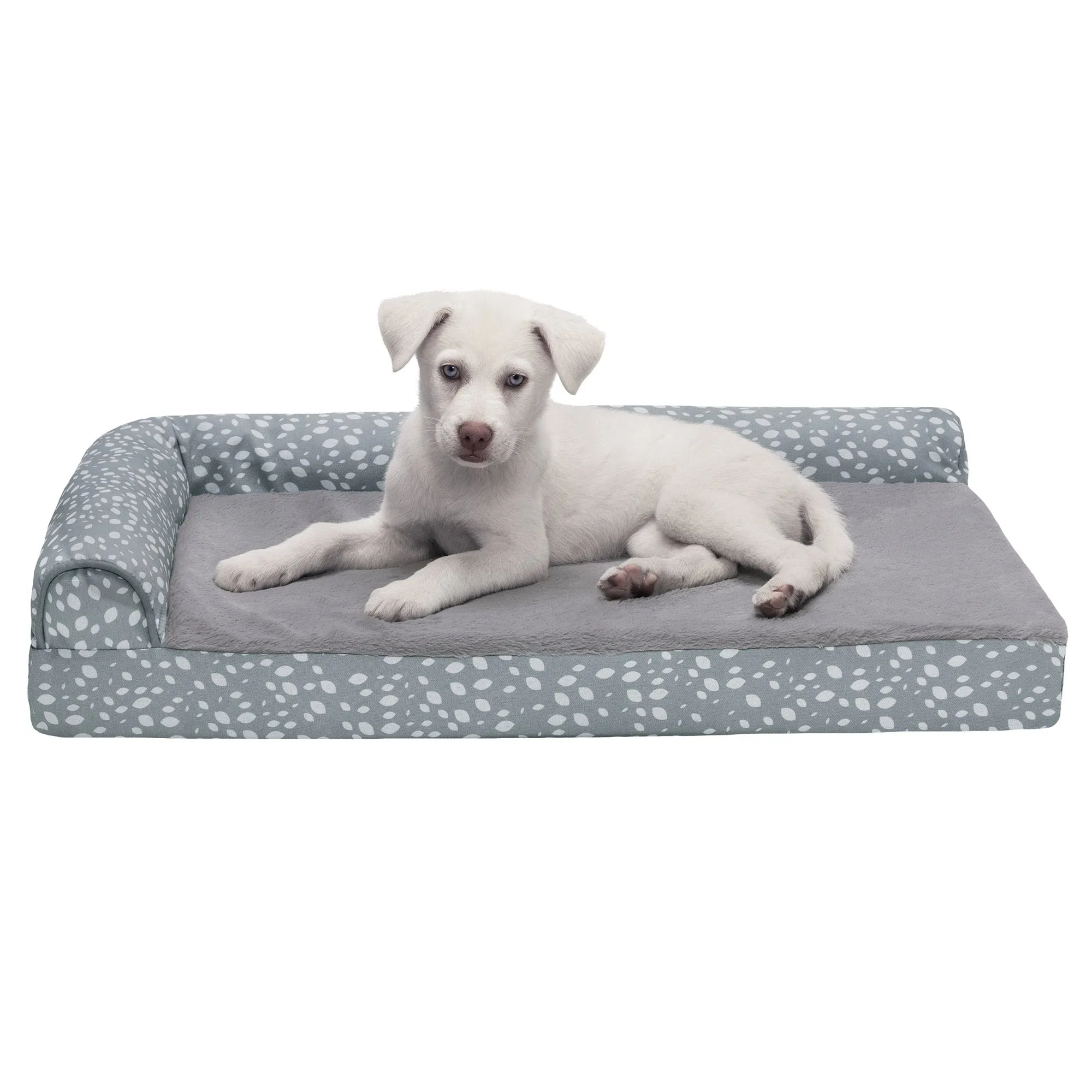 Deluxe Chaise Lounge Dog Bed - Plush Faux Fur & Almond Print