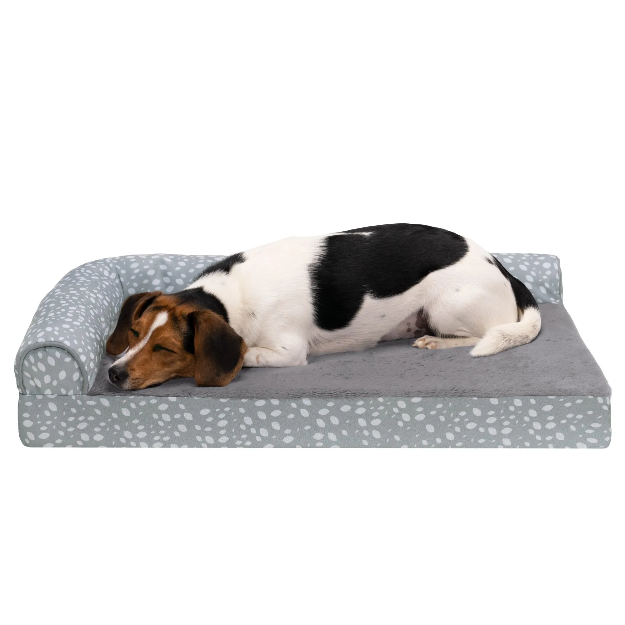 Deluxe Chaise Lounge Dog Bed - Plush Faux Fur & Almond Print