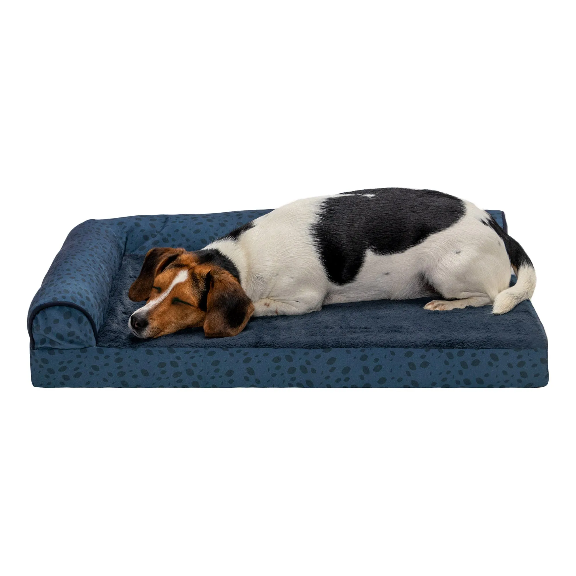 Deluxe Chaise Lounge Dog Bed - Plush Faux Fur & Almond Print