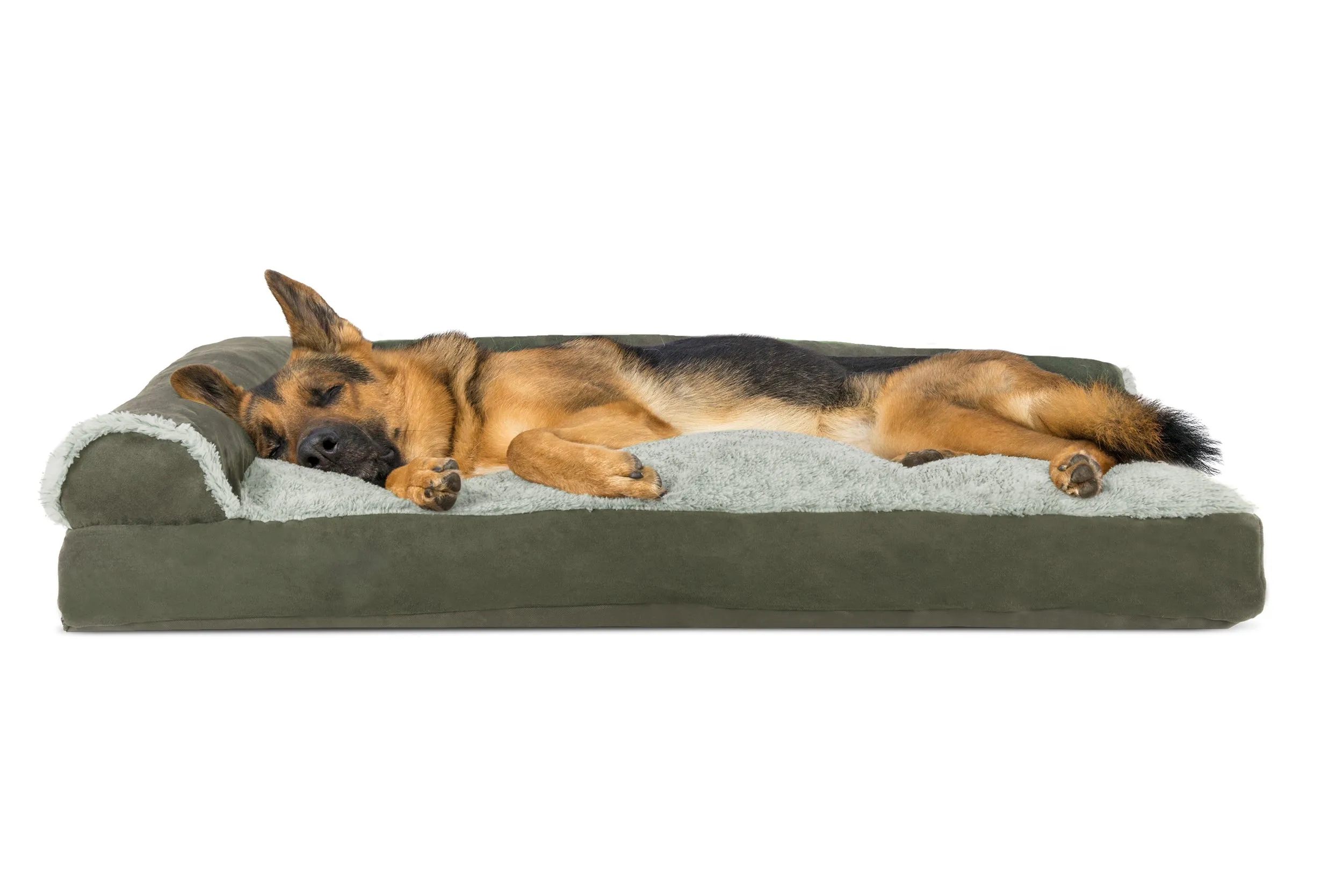 Deluxe Chaise Lounge Dog Bed - Two-Tone Faux Fur & Suede