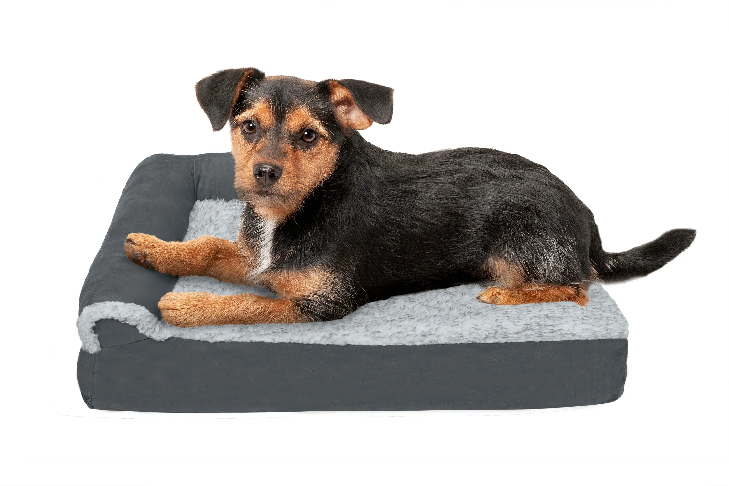 Deluxe Chaise Lounge Dog Bed - Two-Tone Faux Fur & Suede