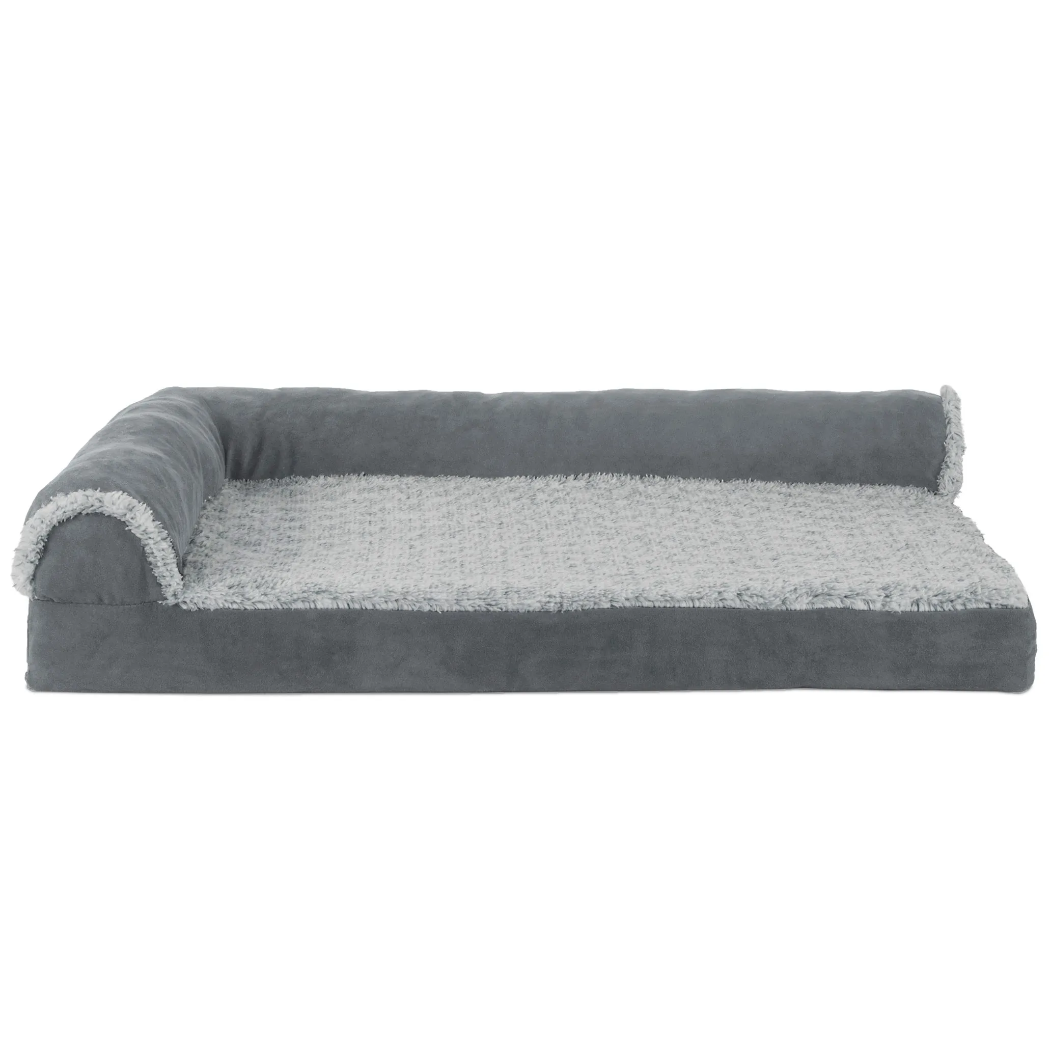 Deluxe Chaise Lounge Dog Bed - Two-Tone Faux Fur & Suede