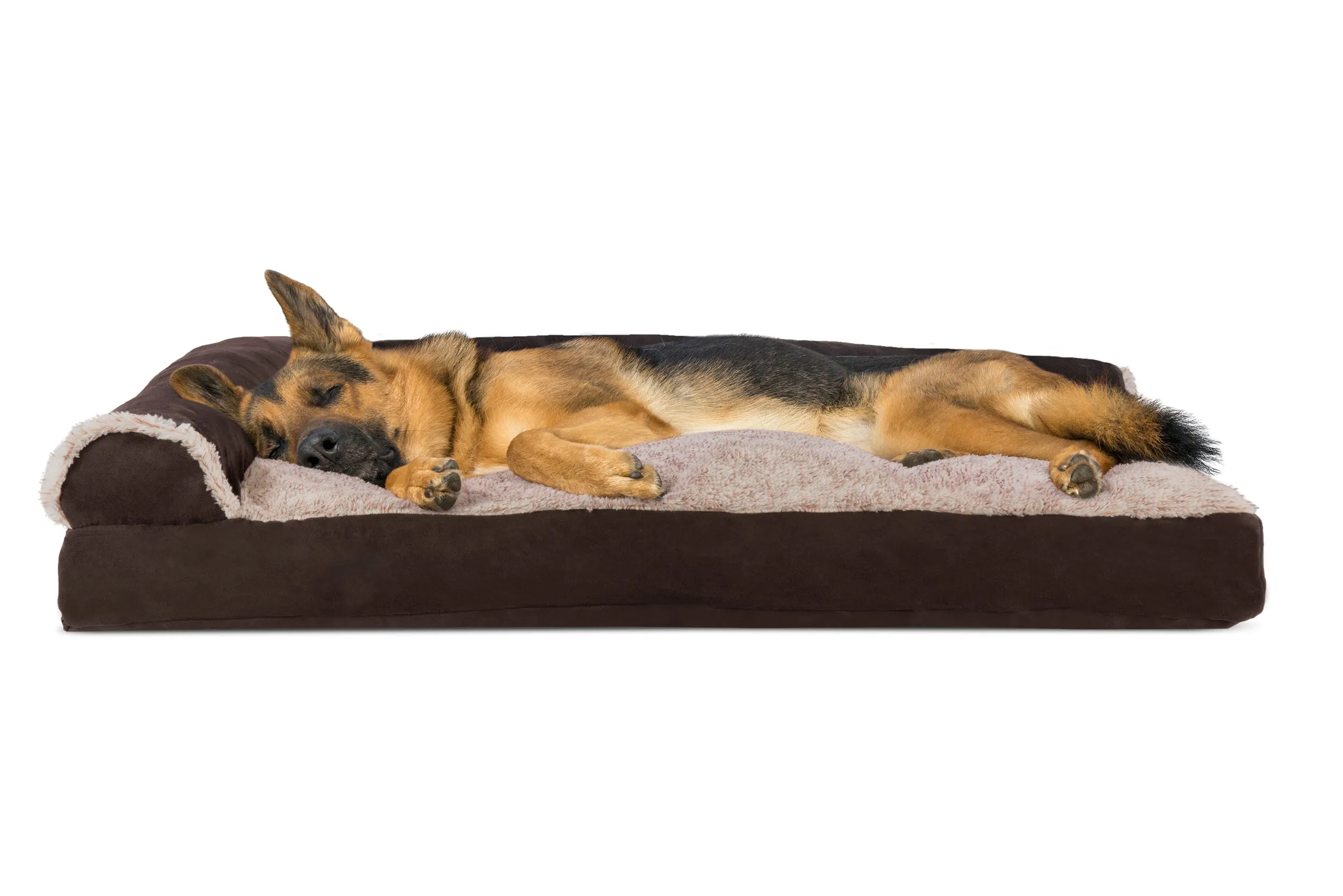 Deluxe Chaise Lounge Dog Bed - Two-Tone Faux Fur & Suede