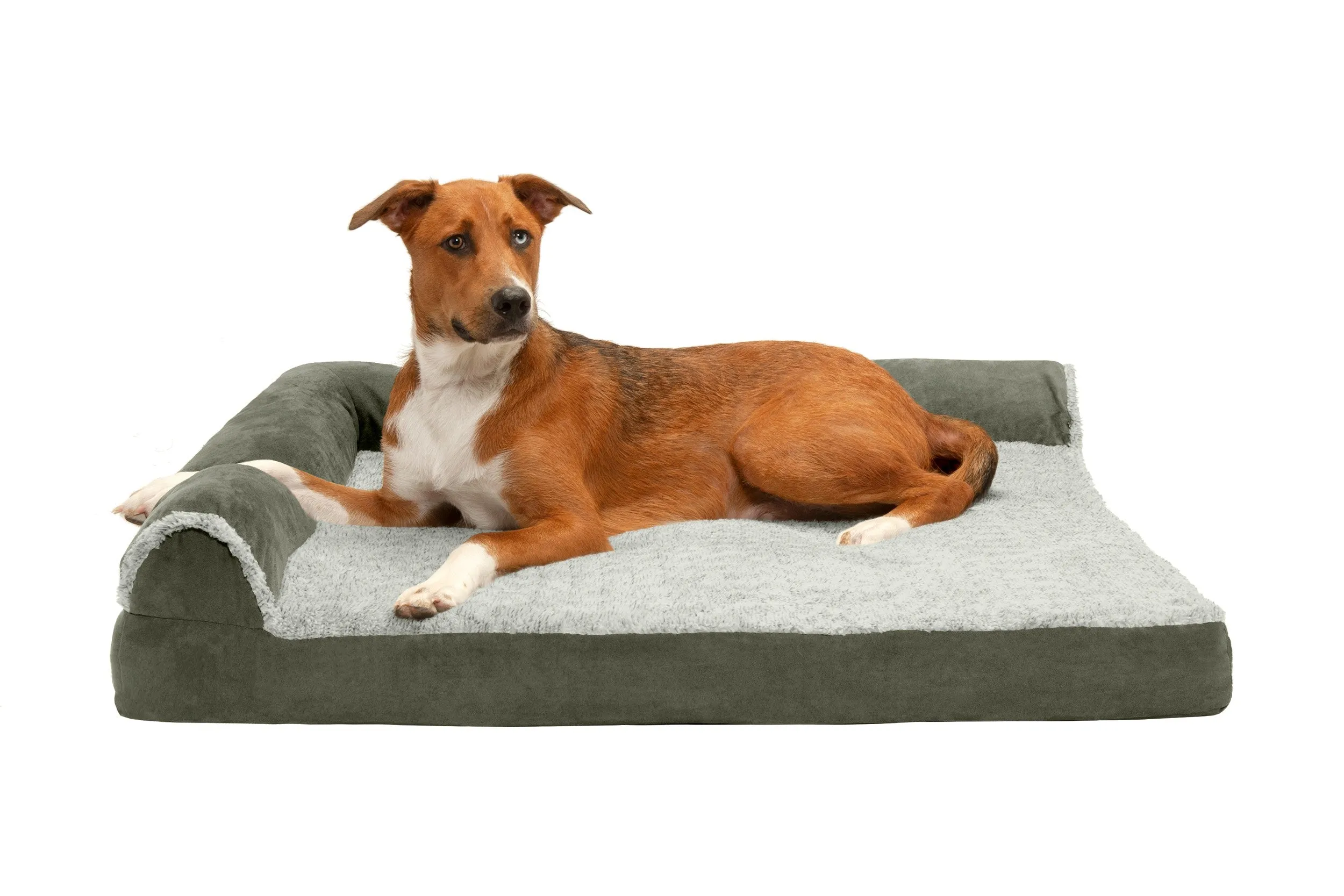 Deluxe Chaise Lounge Dog Bed - Two-Tone Faux Fur & Suede