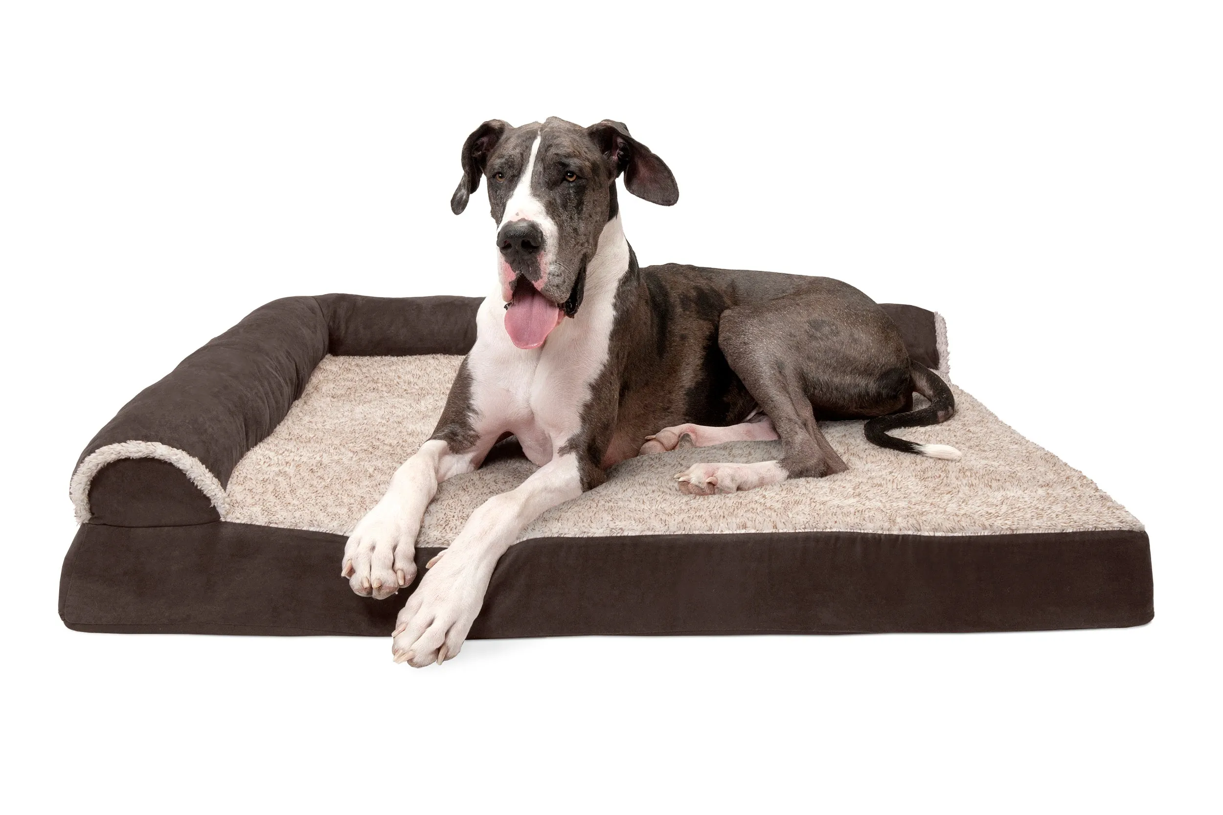 Deluxe Chaise Lounge Dog Bed - Two-Tone Faux Fur & Suede