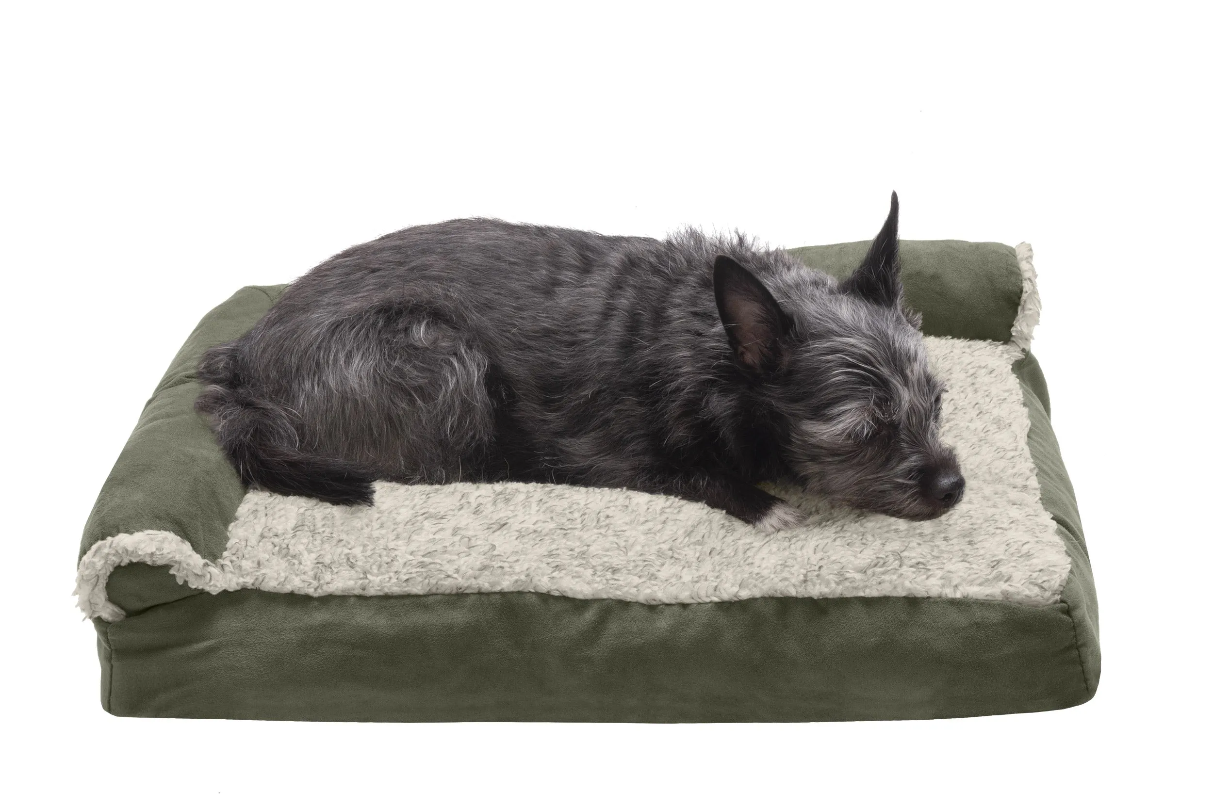 Deluxe Chaise Lounge Dog Bed - Two-Tone Faux Fur & Suede