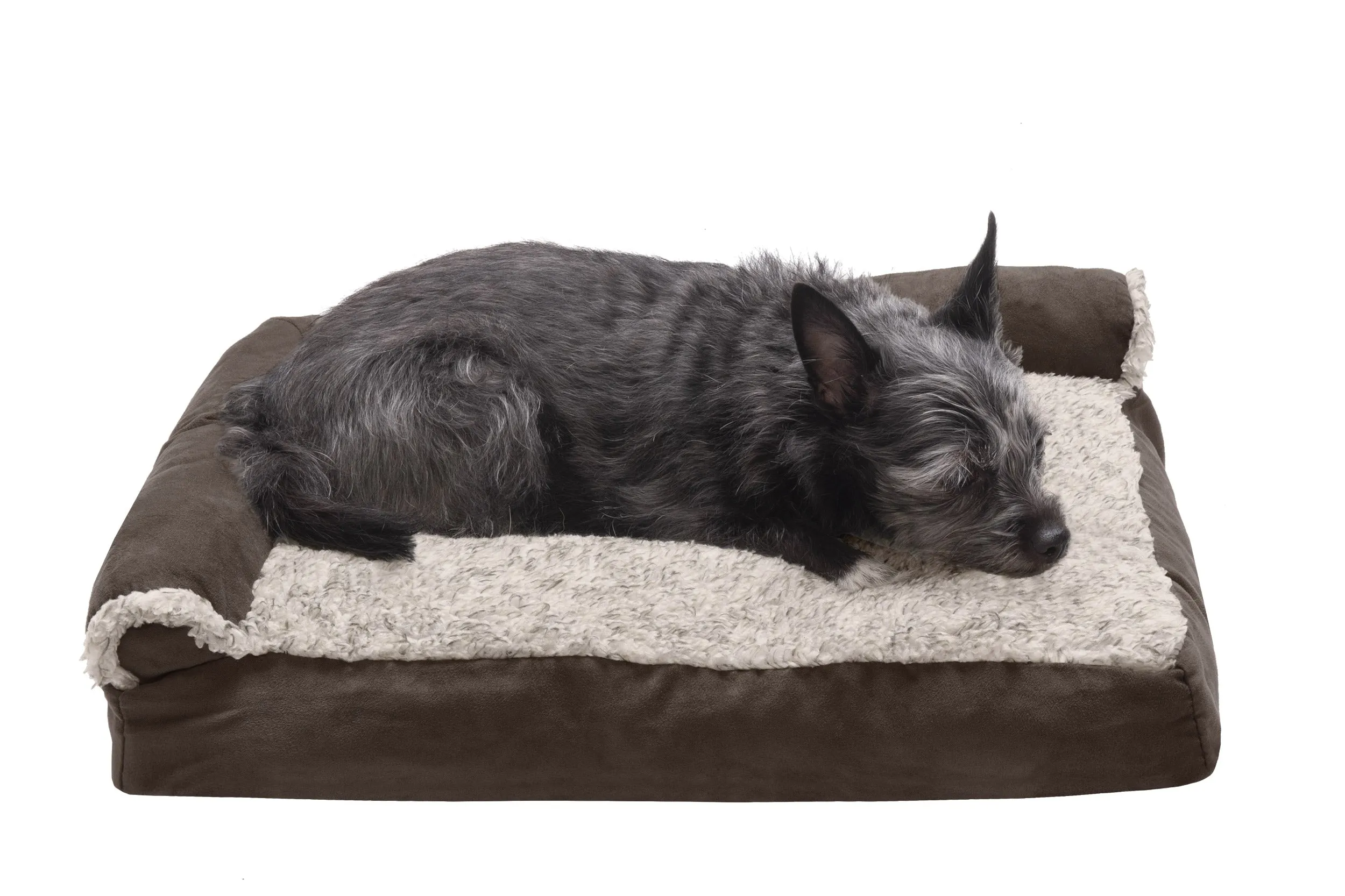 Deluxe Chaise Lounge Dog Bed - Two-Tone Faux Fur & Suede