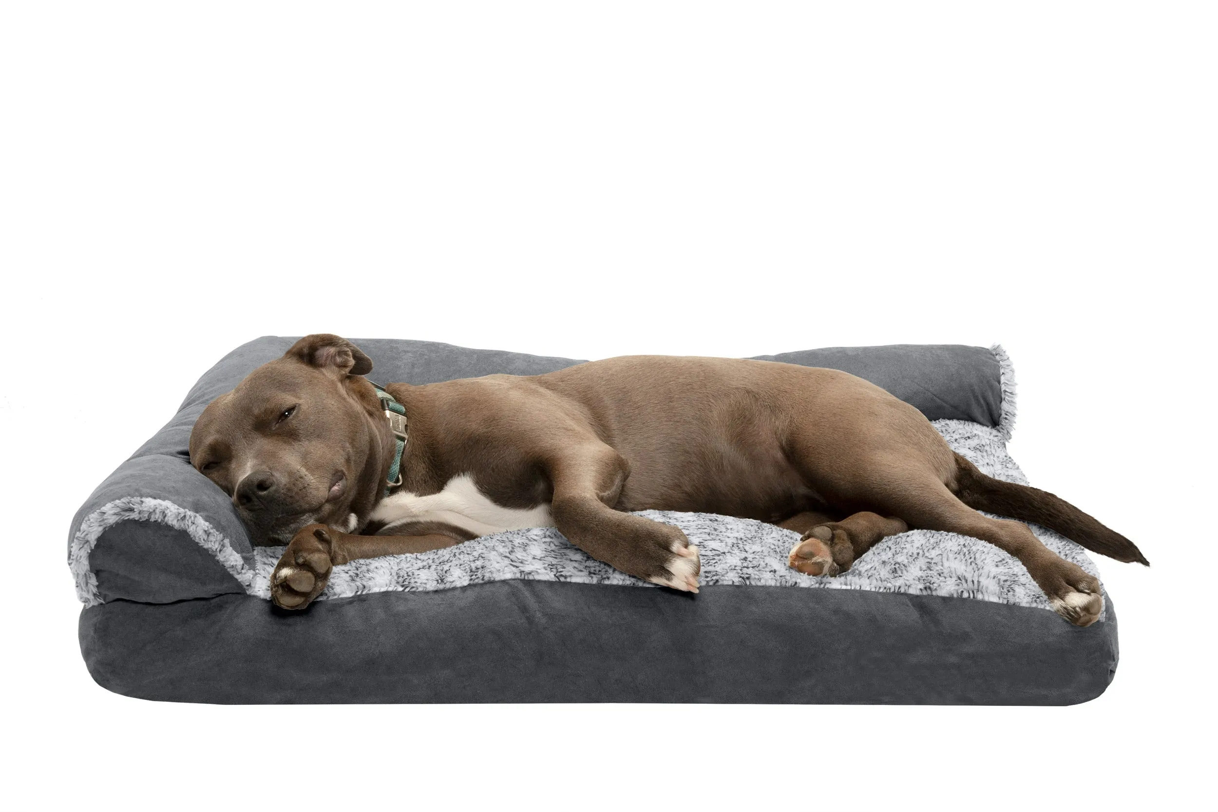 Deluxe Chaise Lounge Dog Bed - Two-Tone Faux Fur & Suede