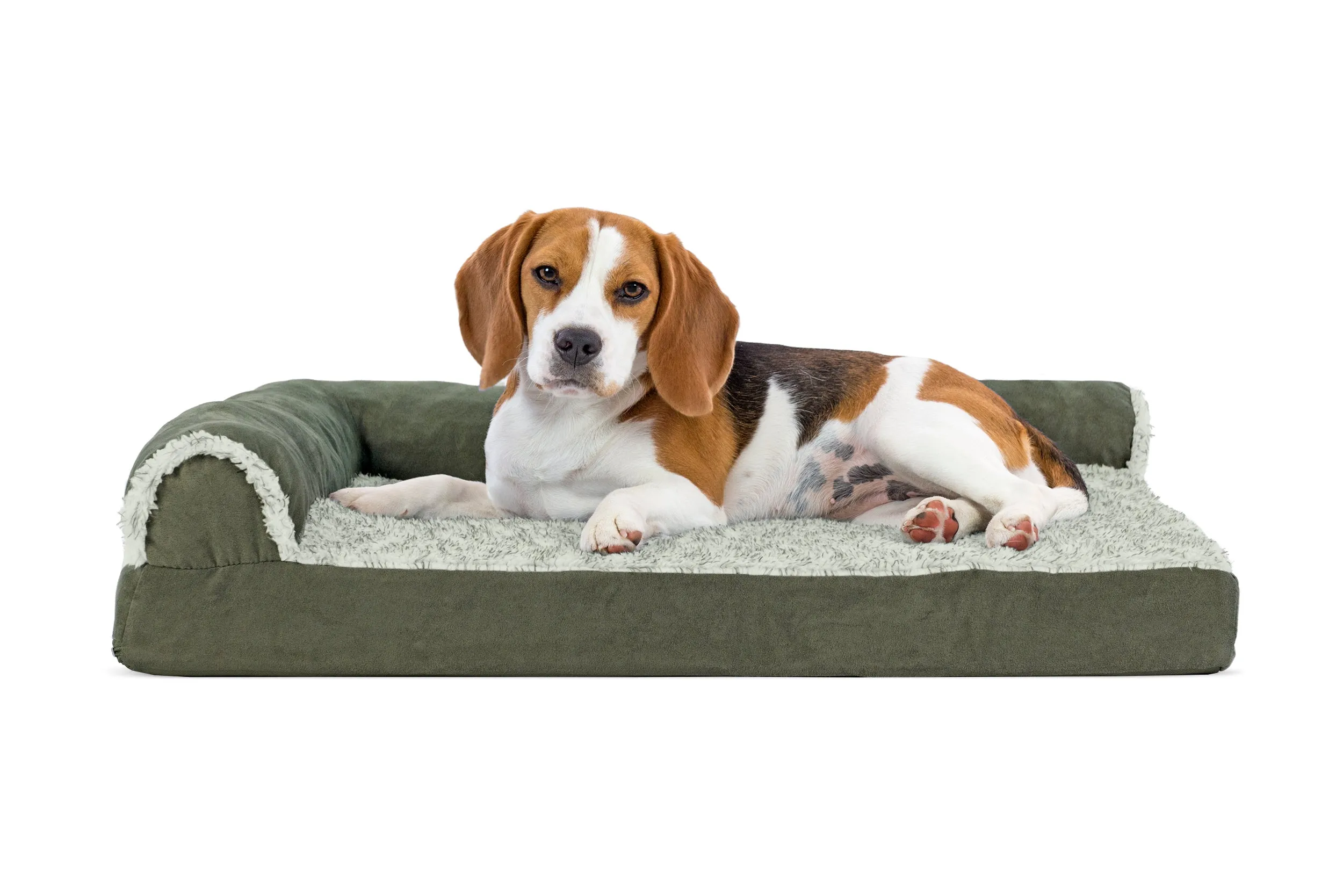 Deluxe Chaise Lounge Dog Bed - Two-Tone Faux Fur & Suede