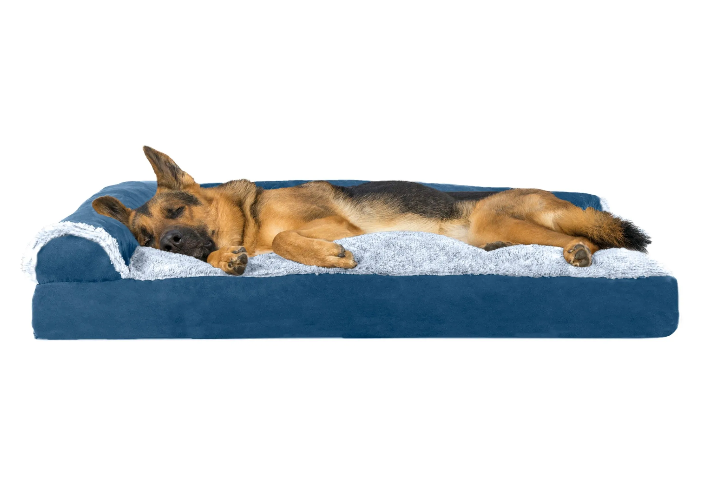 Deluxe Chaise Lounge Dog Bed - Two-Tone Faux Fur & Suede