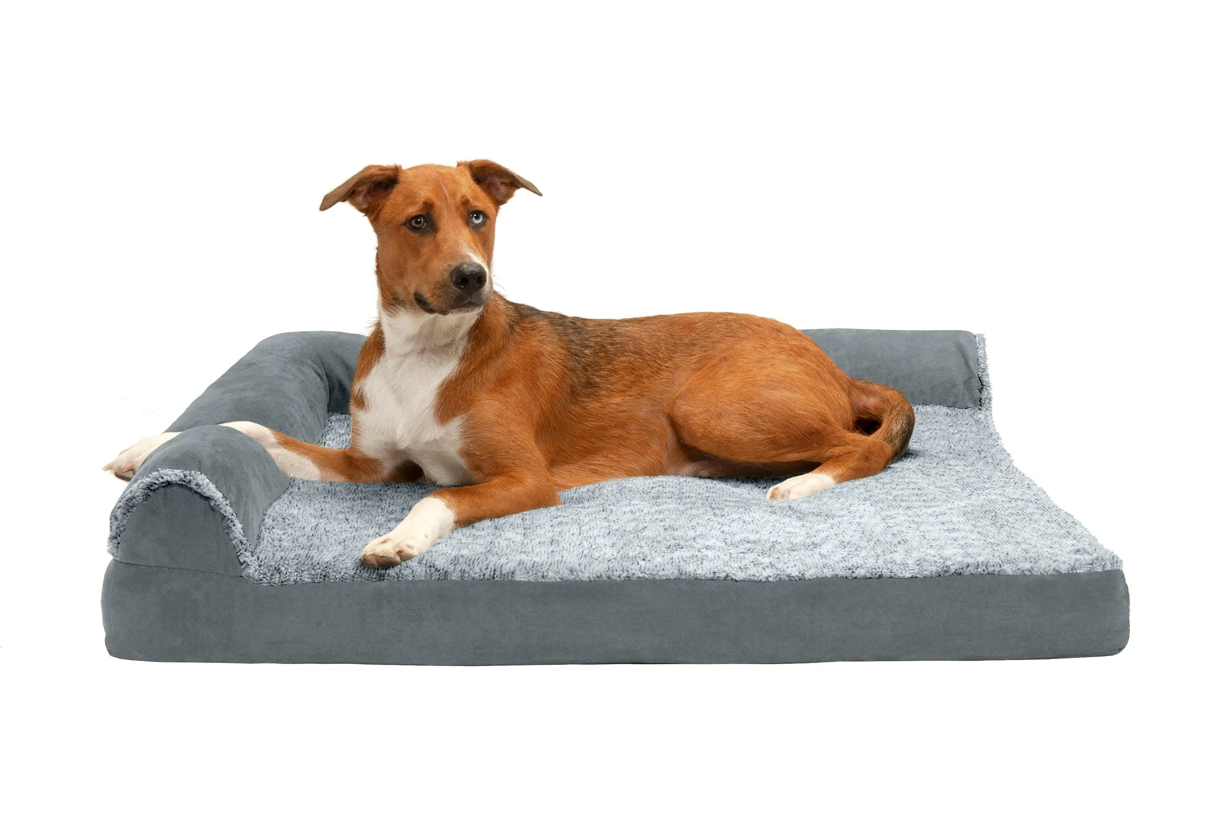 Deluxe Chaise Lounge Dog Bed - Two-Tone Faux Fur & Suede