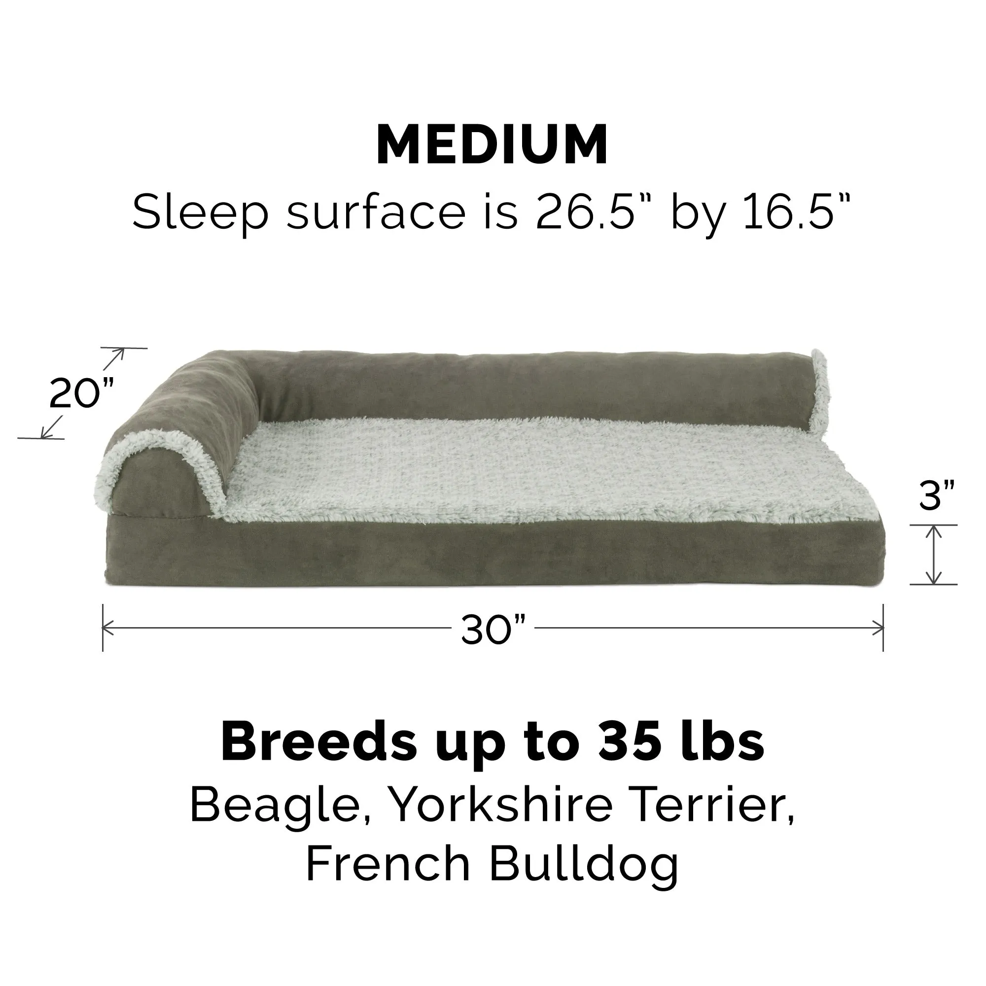 Deluxe Chaise Lounge Dog Bed - Two-Tone Faux Fur & Suede