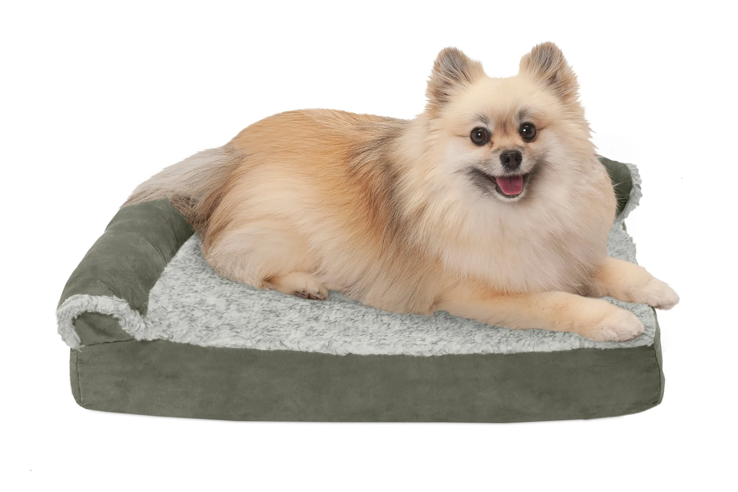 Deluxe Chaise Lounge Dog Bed - Two-Tone Faux Fur & Suede