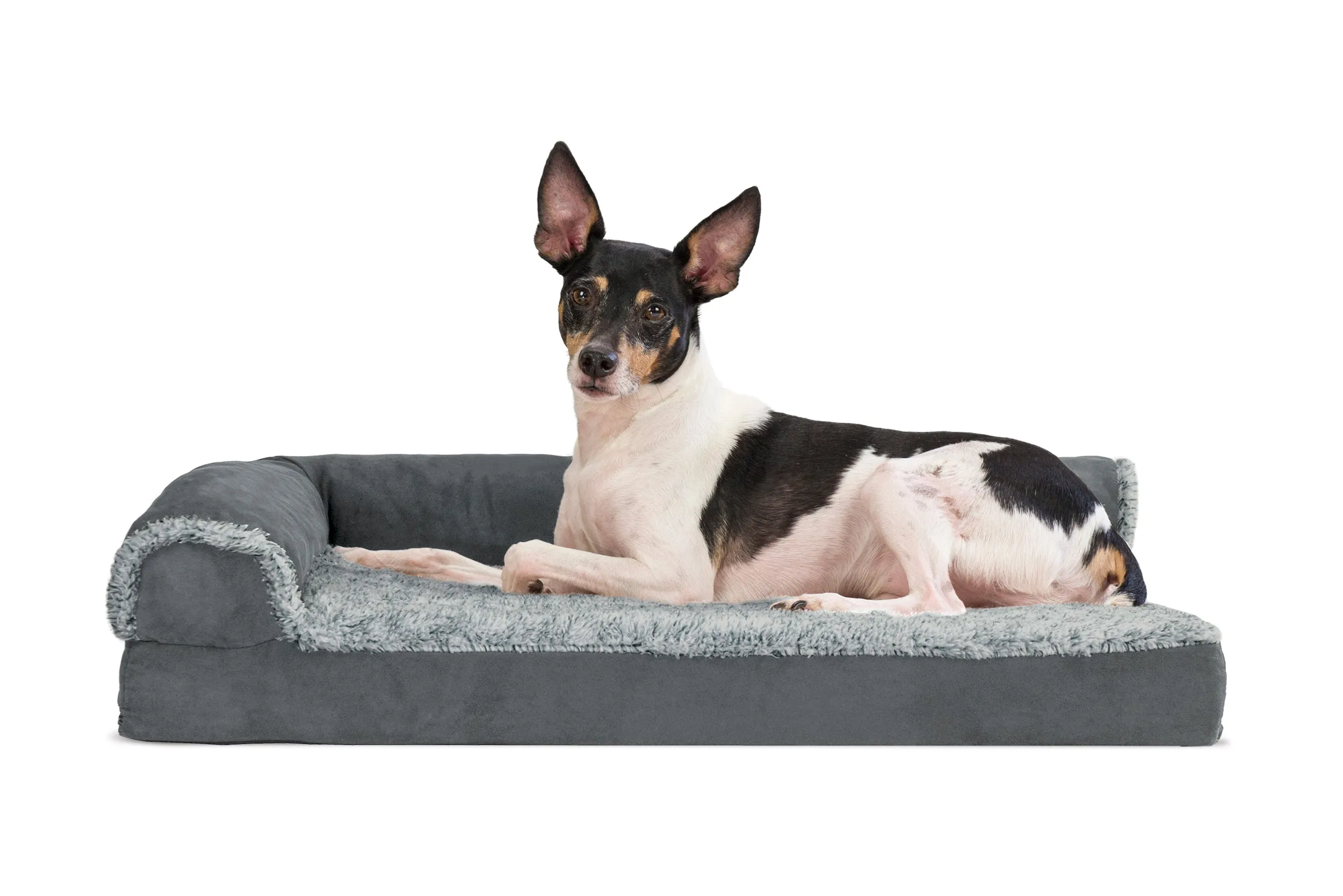 Deluxe Chaise Lounge Dog Bed - Two-Tone Faux Fur & Suede