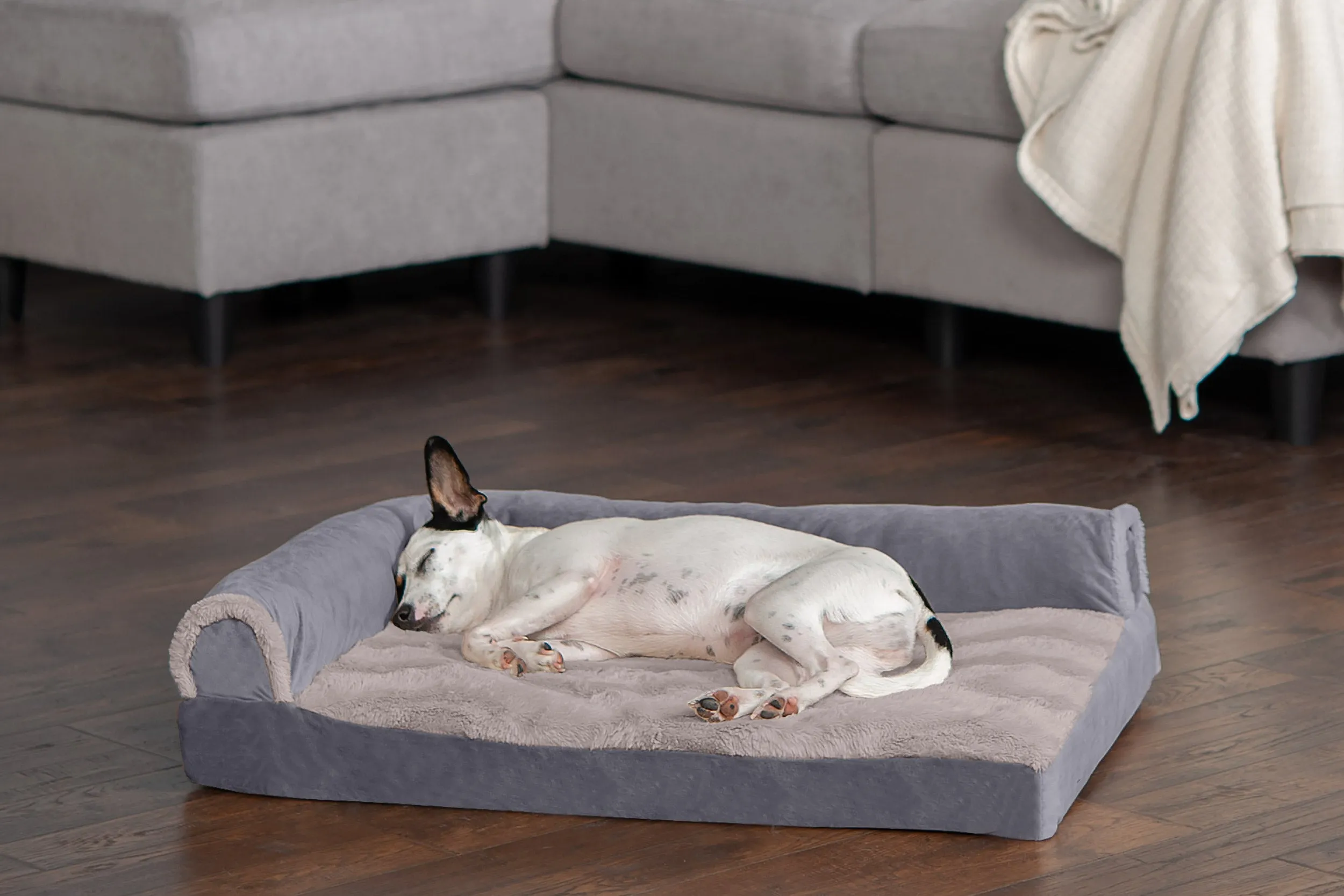 Deluxe Chaise Lounge Dog Bed - Wave Fur & Velvet