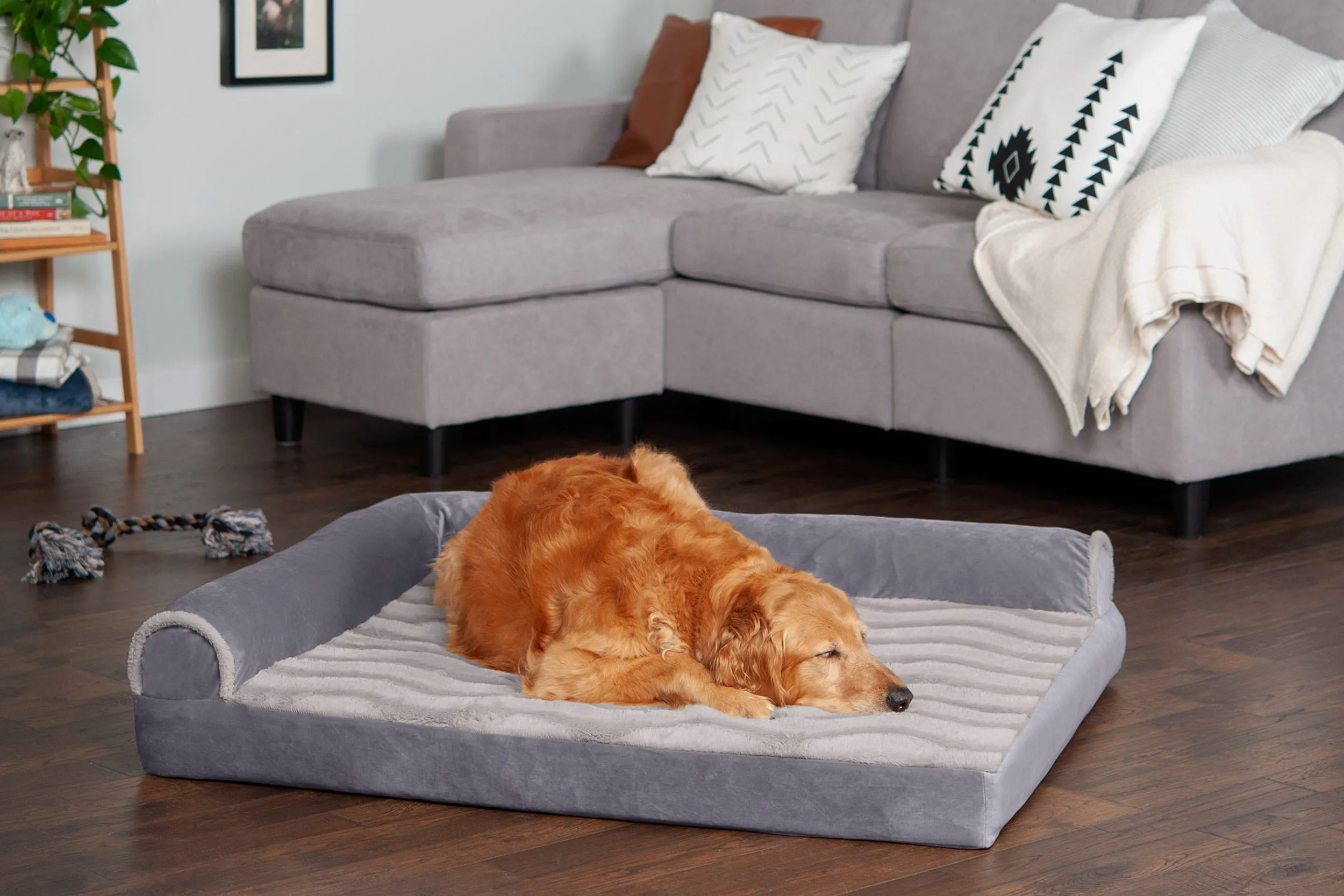 Deluxe Chaise Lounge Dog Bed - Wave Fur & Velvet