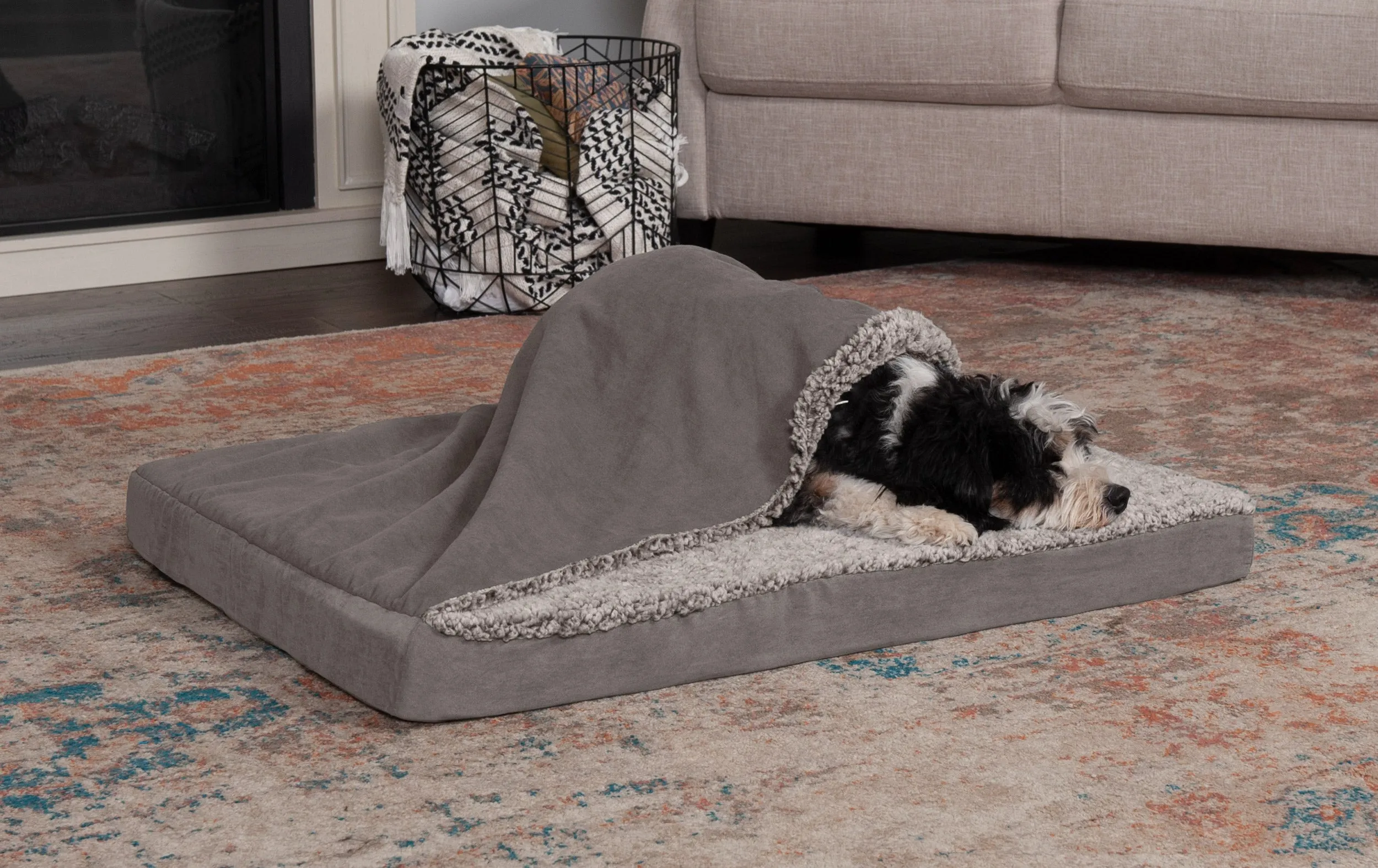 Deluxe Mattress Dog Bed - Berber & Suede Blanket Top