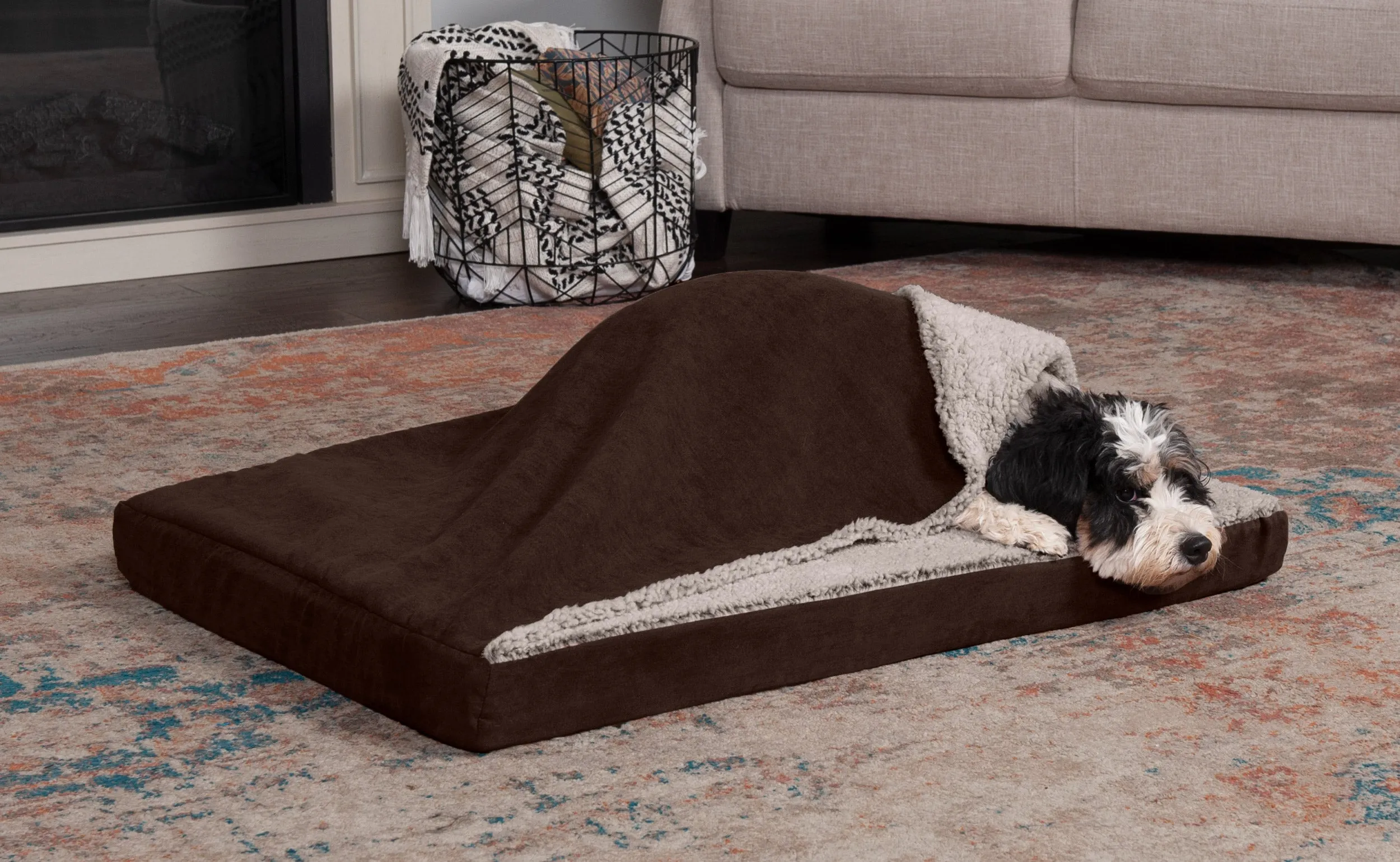 Deluxe Mattress Dog Bed - Berber & Suede Blanket Top