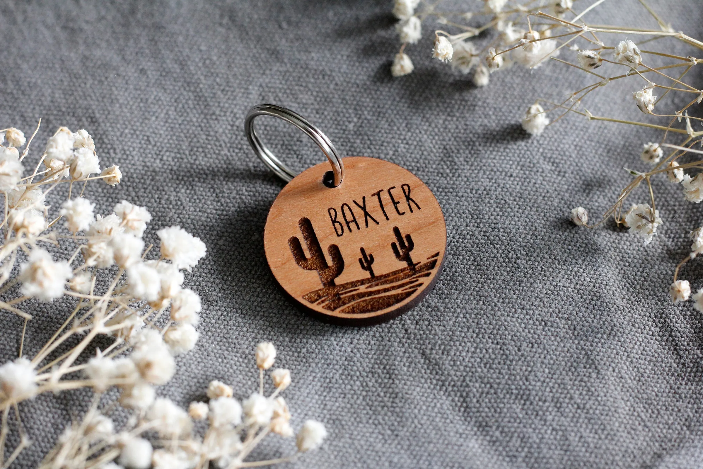 Desert Cactus Wooden Pet Tag