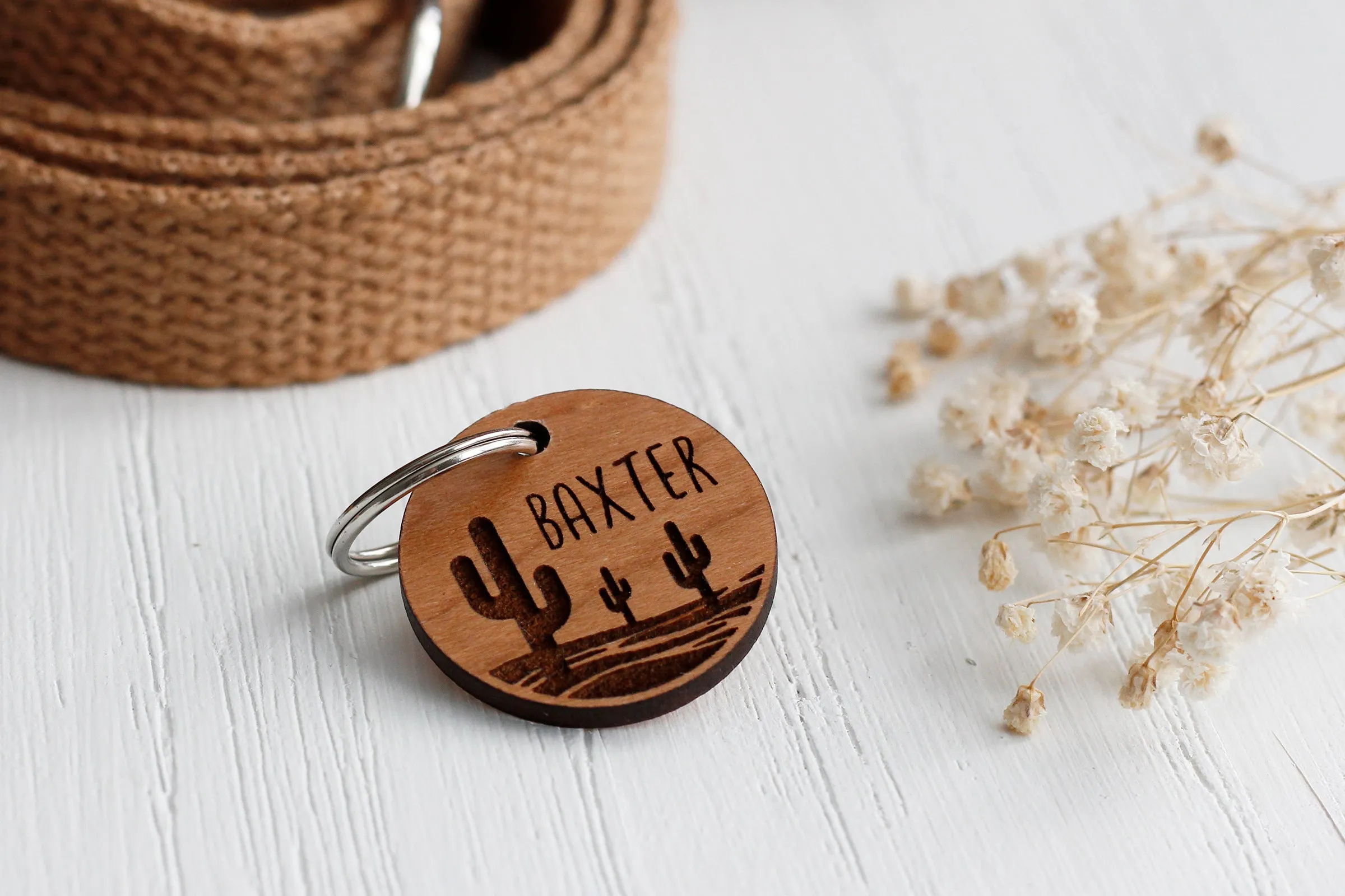 Desert Cactus Wooden Pet Tag