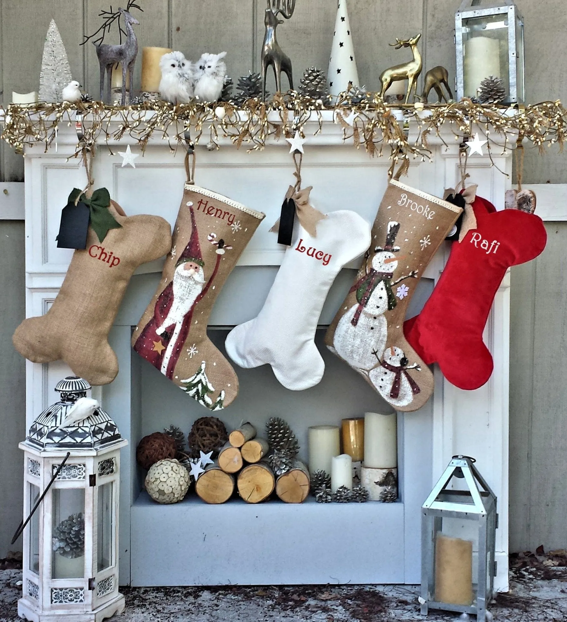 Dog Bone Christmas Stockings Christmas Decor Embroidered Personalized Holiday Pet with Bone Customized Embroidered with Dog's Name