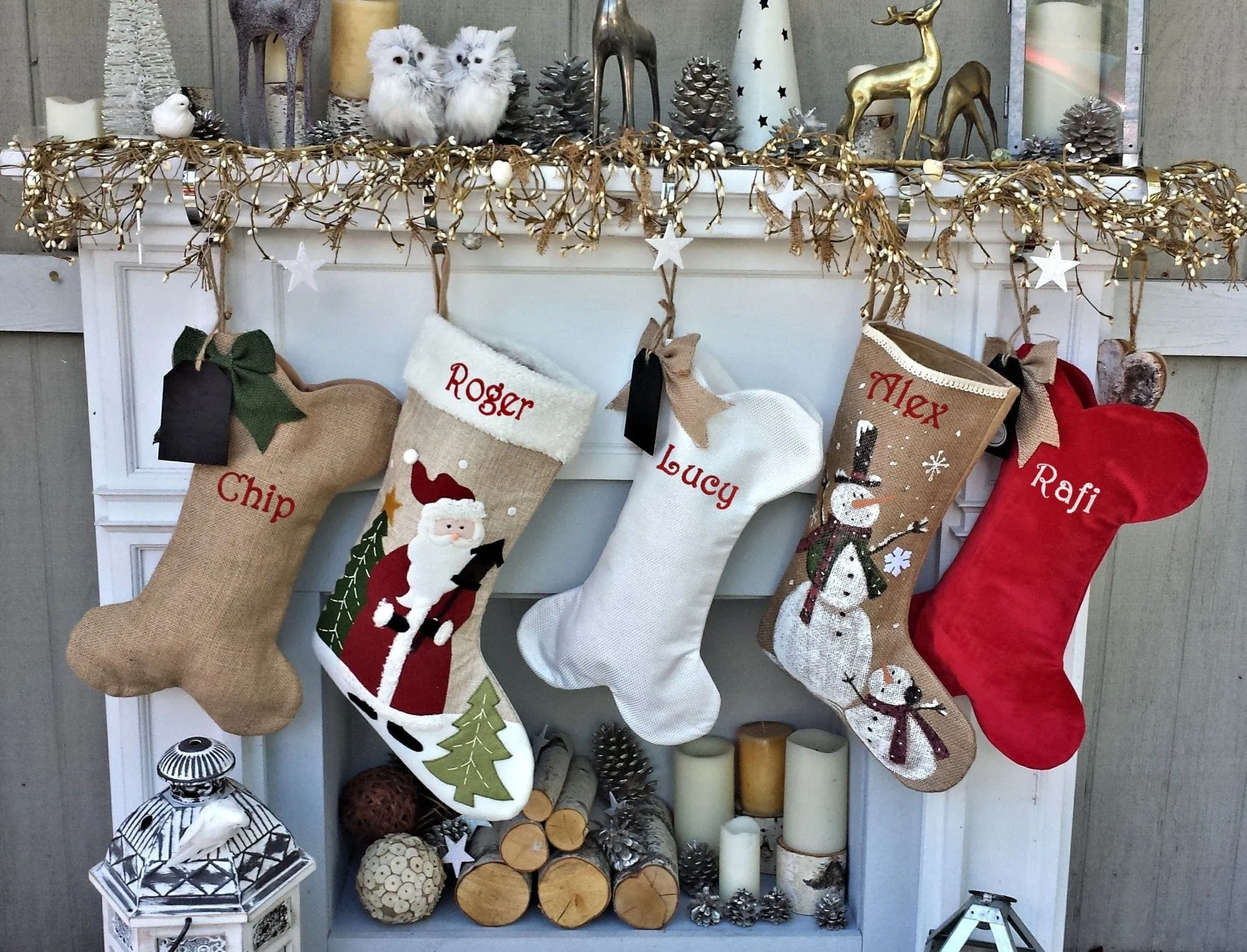 Dog Bone Christmas Stockings Christmas Decor Embroidered Personalized Holiday Pet with Bone Customized Embroidered with Dog's Name