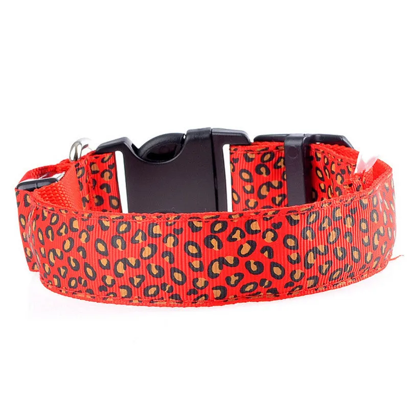 Fashion Leopard LED Dog Collar Flashing In Dark Nylon 3 Mode Lighting Safety LED Pet Collar 2.5cm Wide Luminous Pet Products