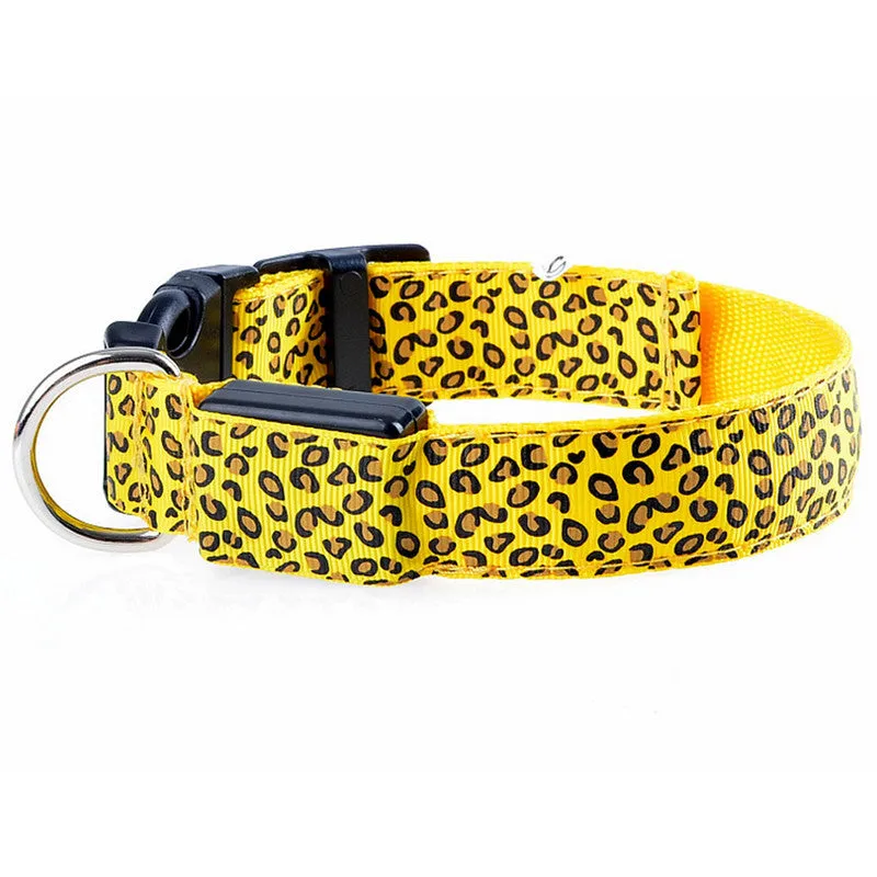 Fashion Leopard LED Dog Collar Flashing In Dark Nylon 3 Mode Lighting Safety LED Pet Collar 2.5cm Wide Luminous Pet Products