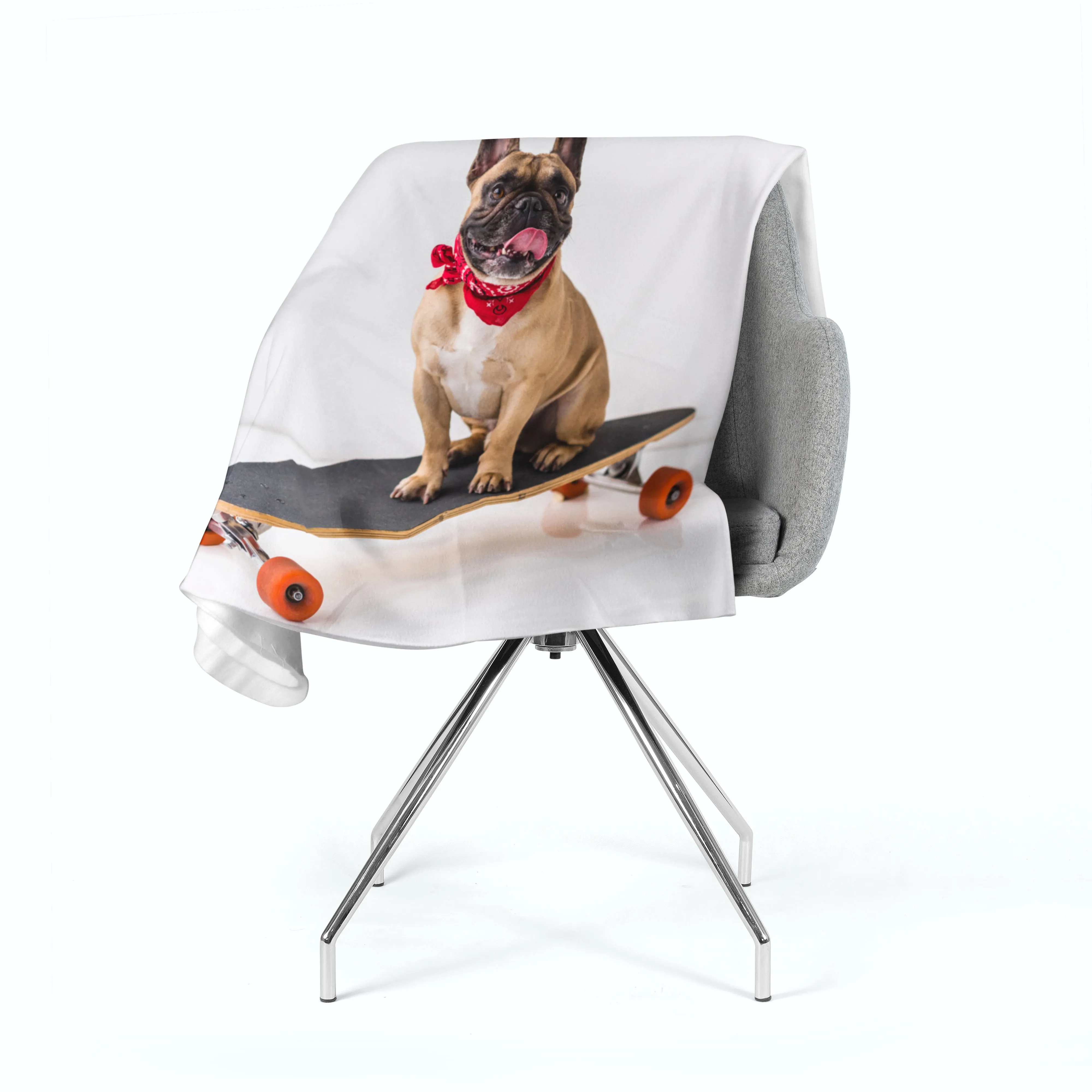 Fleece Blanket French Bulldog on Skateboard