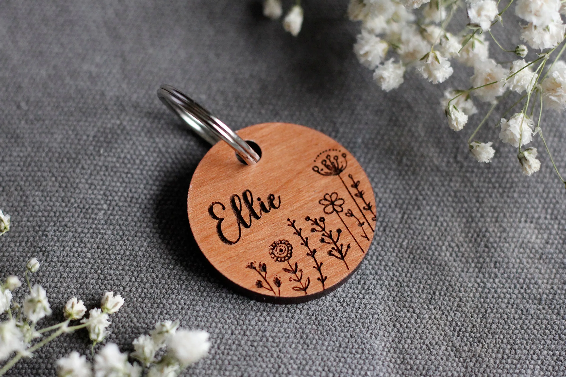 Flowers Wooden Pet Tag