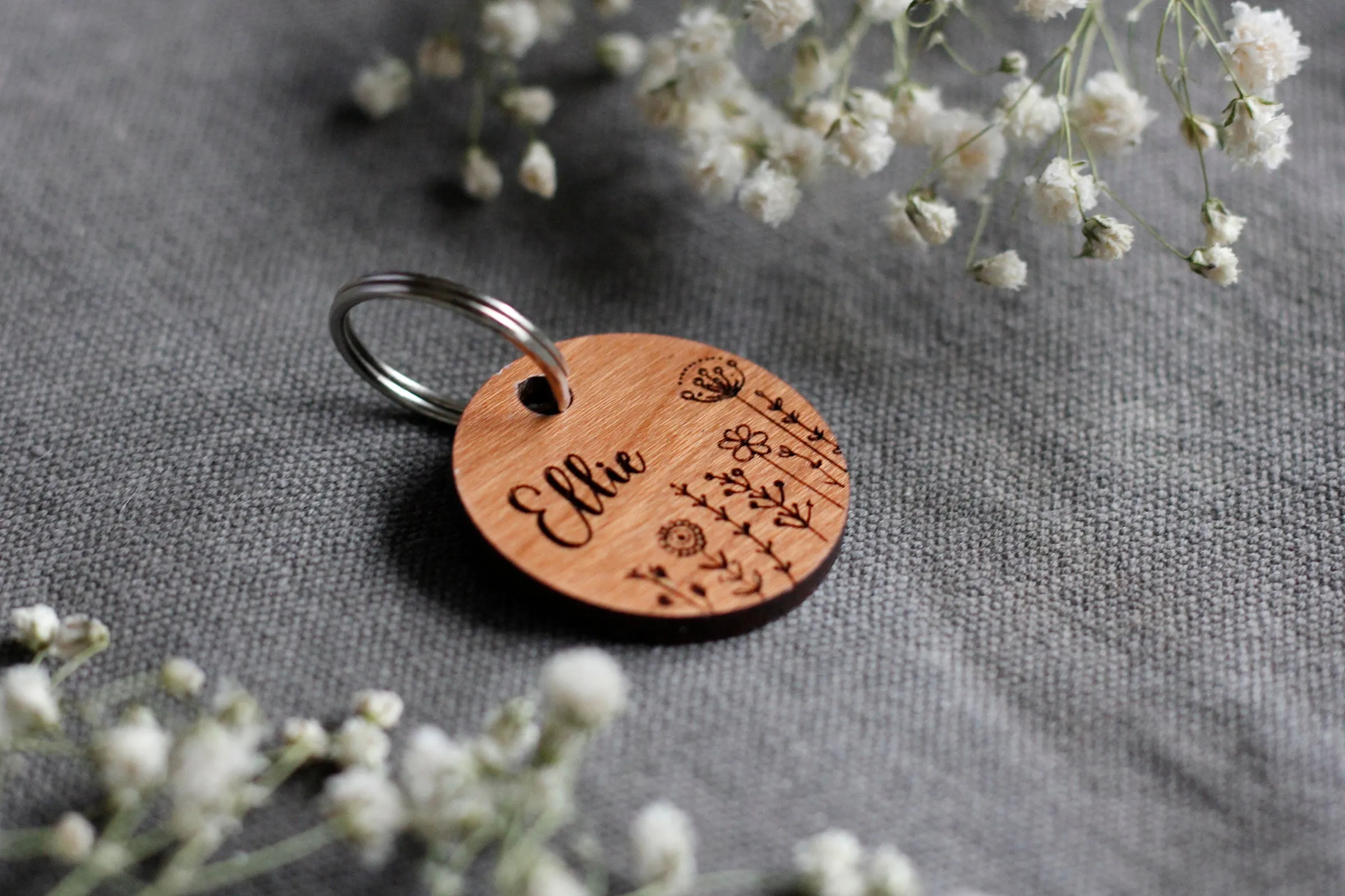 Flowers Wooden Pet Tag