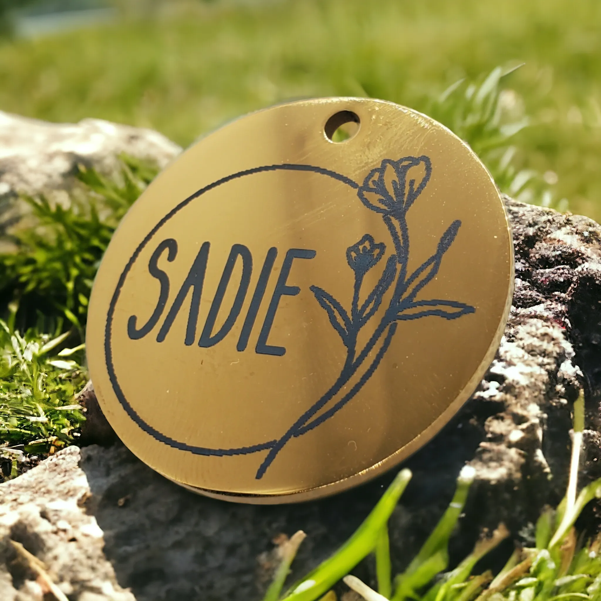 Gold Pet ID Tag | Round Laser Engraved Dog Tag Stainless Steel