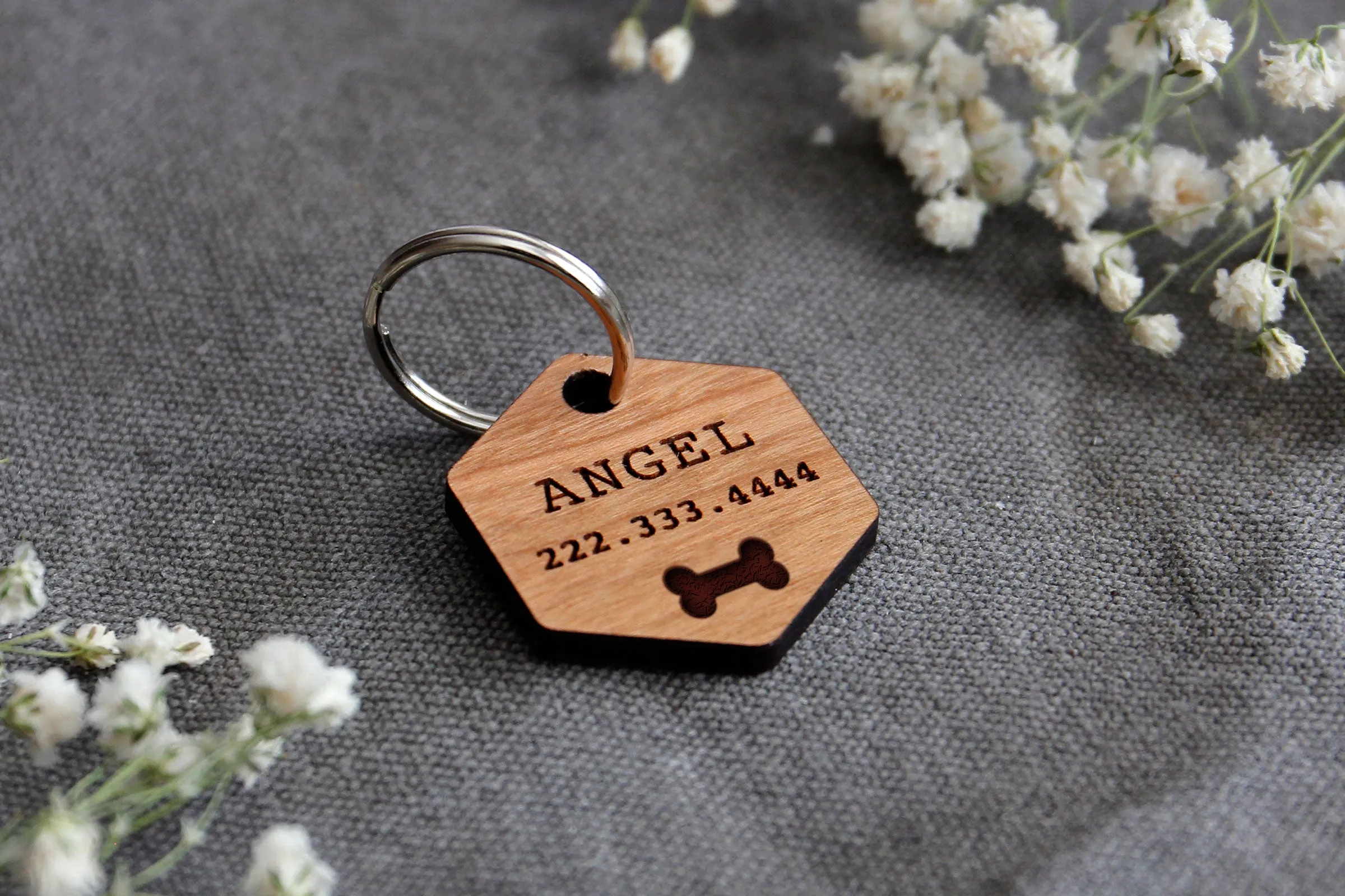 Hexagon Wooden Pet ID Tag